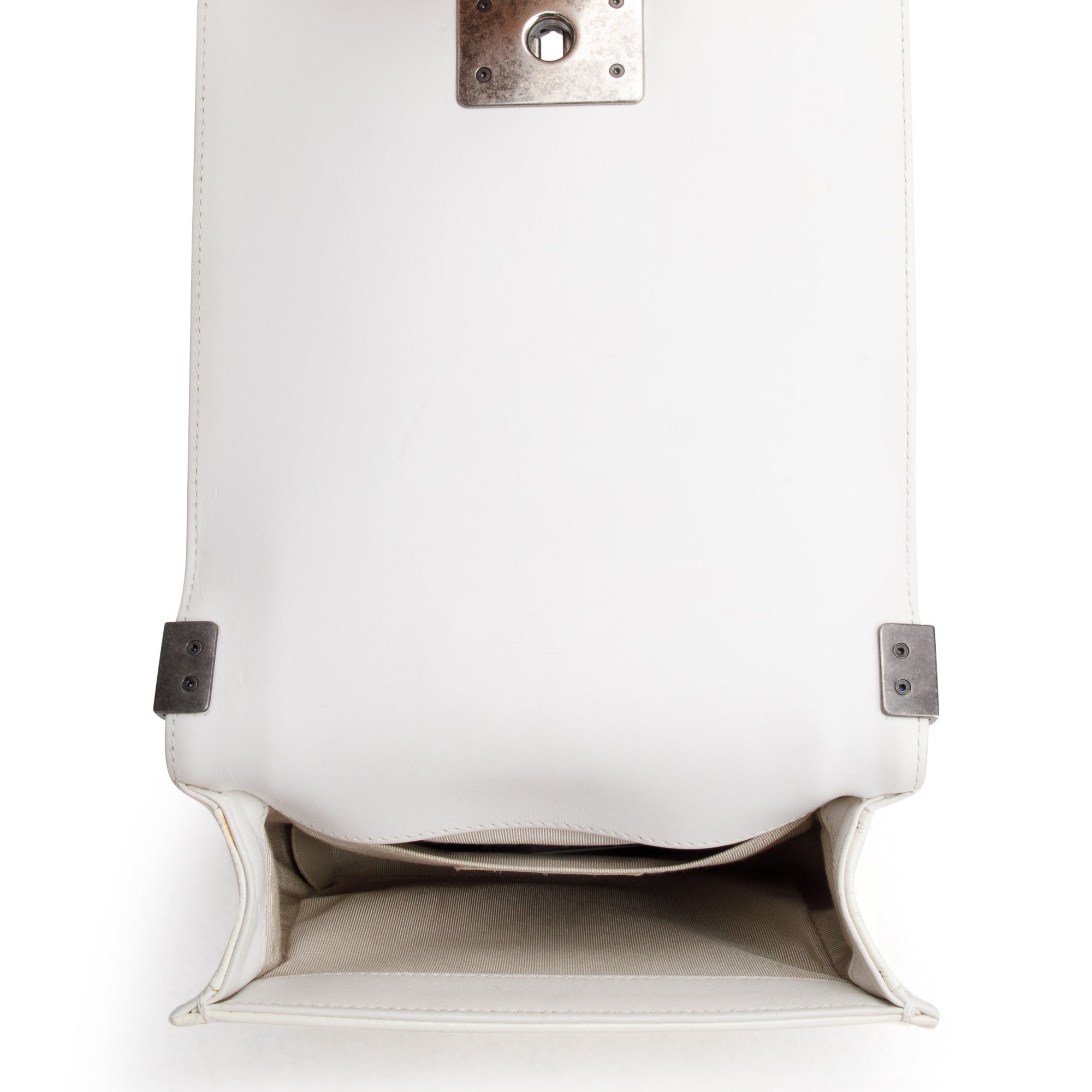 Chanel White Quilted Leather Small Gentle Boy Bag w/ Authenticity Card