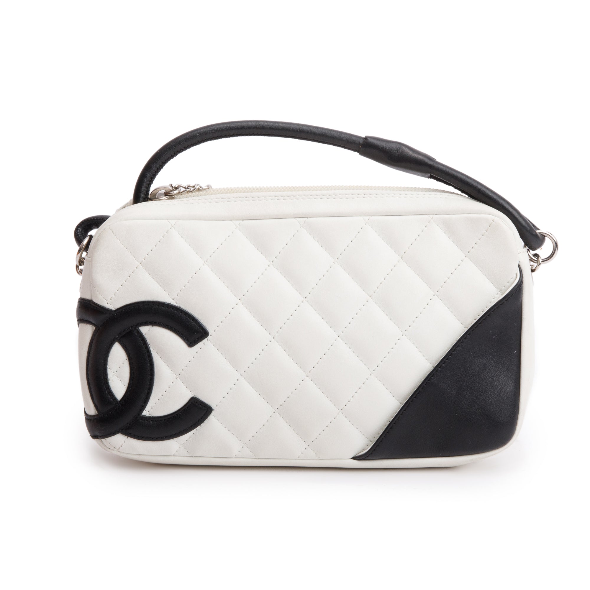Chanel White/Black Calfskin Leather Ligne Cambon Pochette