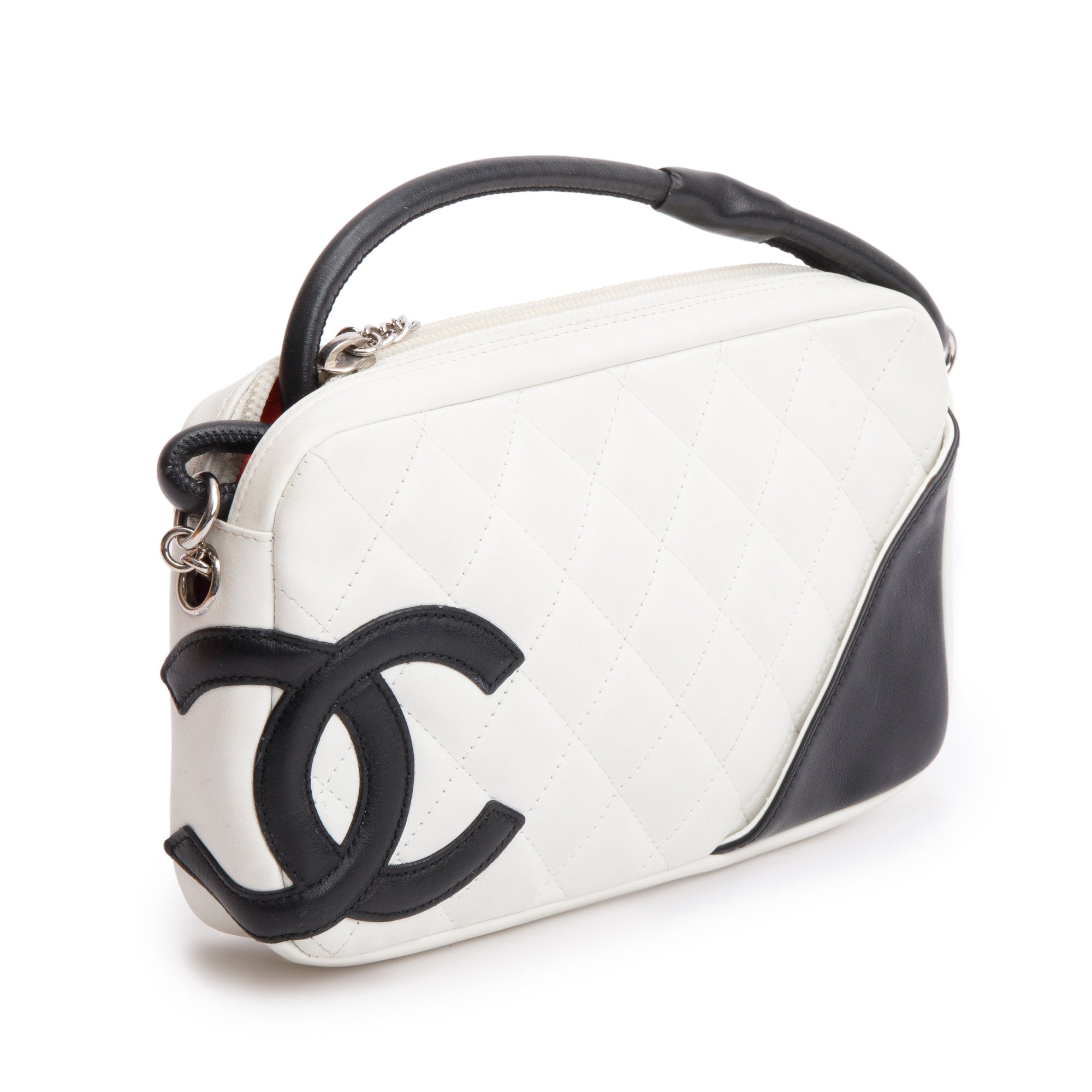 Chanel White/Black Calfskin Leather Ligne Cambon Pochette