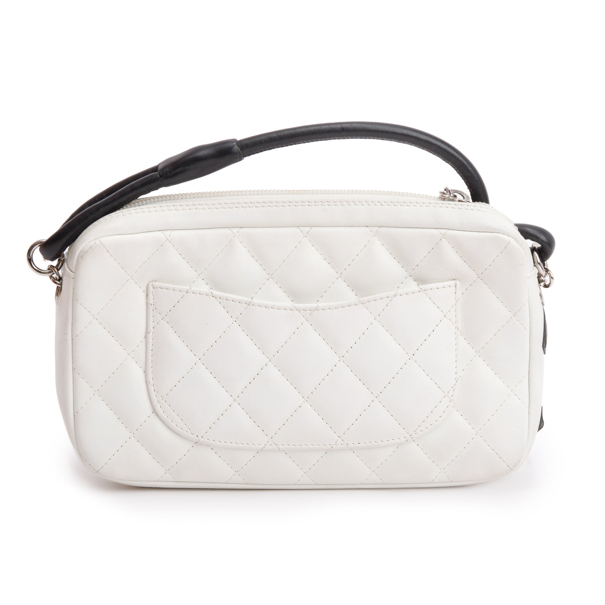 Chanel White/Black Calfskin Leather Ligne Cambon Pochette