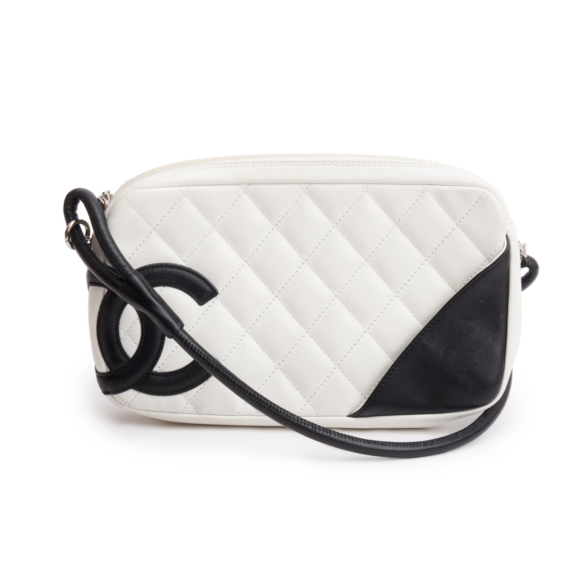 Chanel White/Black Calfskin Leather Ligne Cambon Pochette