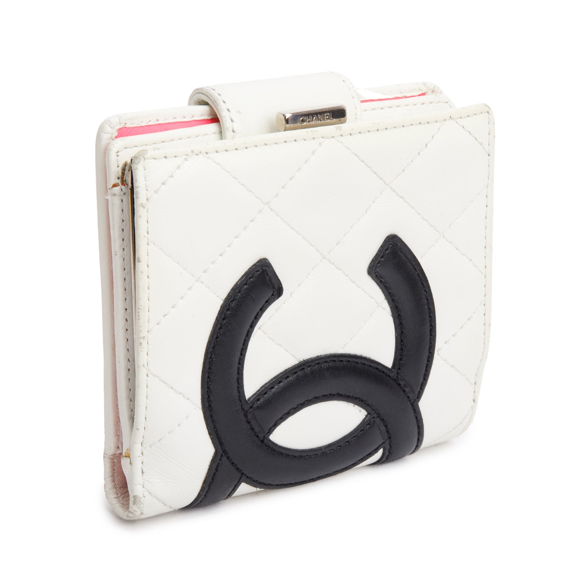 Chanel White/Black Quilted Lambskin Leather Ligne Cambon French Compact Wallet