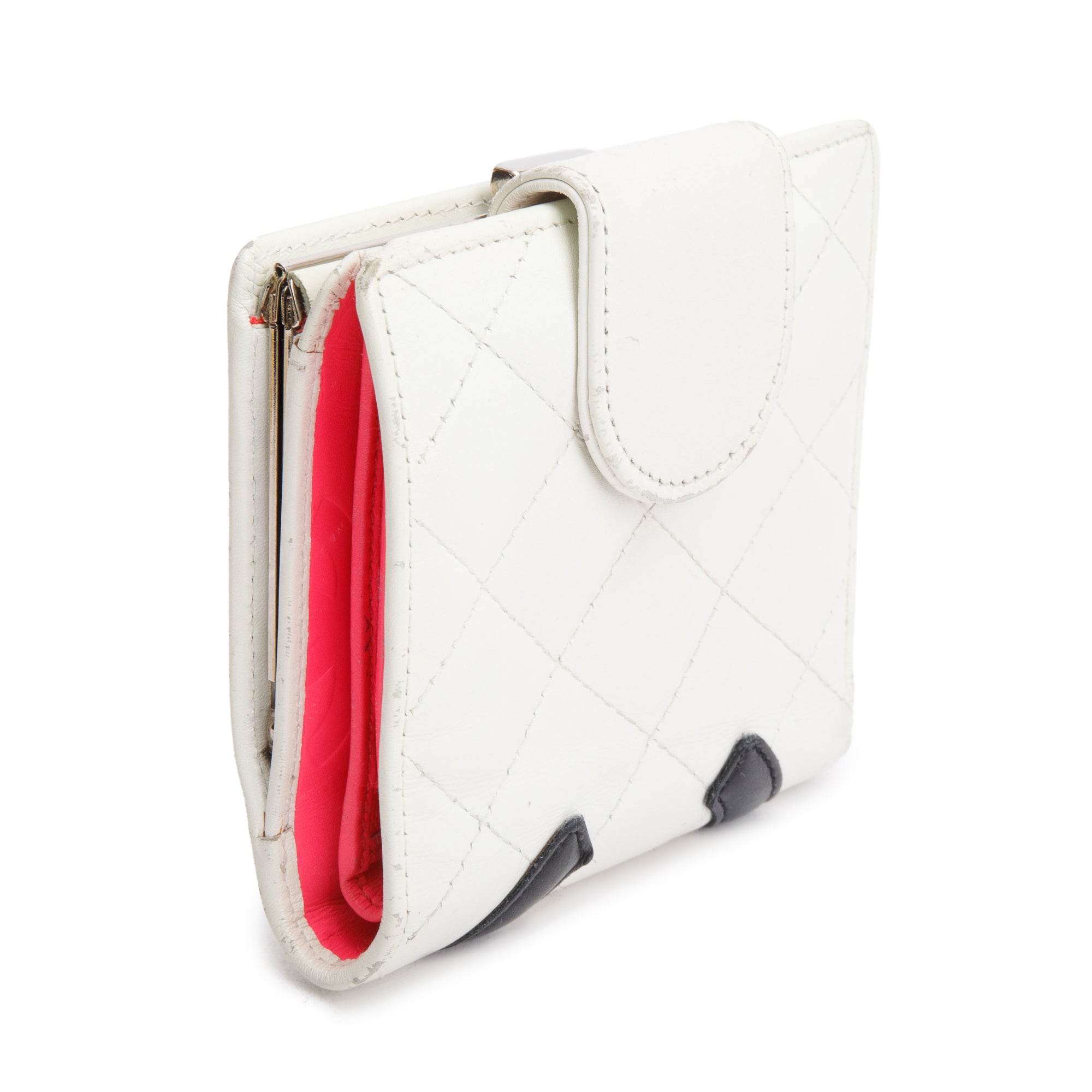 Chanel White/Black Quilted Lambskin Leather Ligne Cambon French Compact Wallet