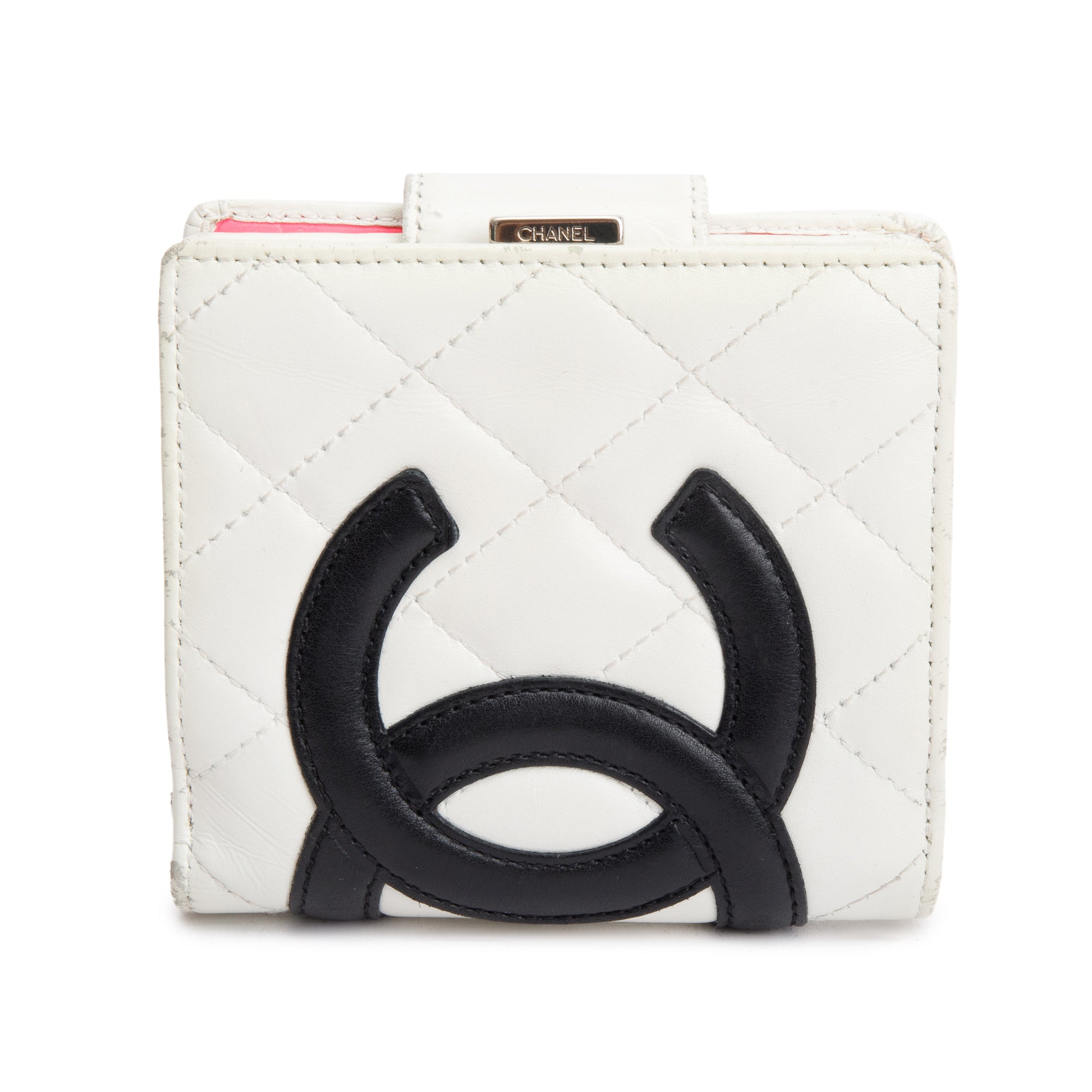Chanel White/Black Quilted Lambskin Leather Ligne Cambon French Compact Wallet