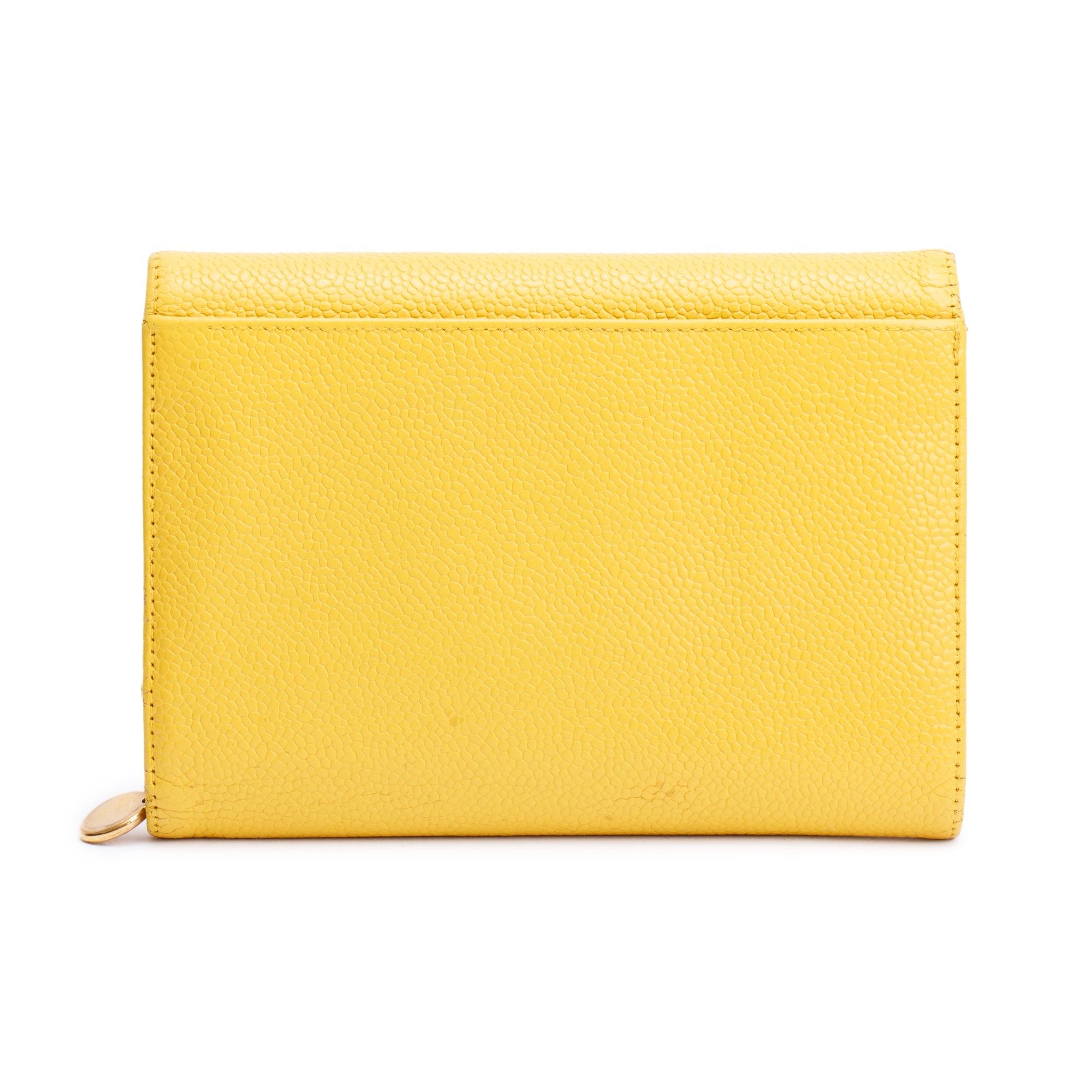 Chanel Yellow Caviar Leather Timeless Trifold Compact Wallet