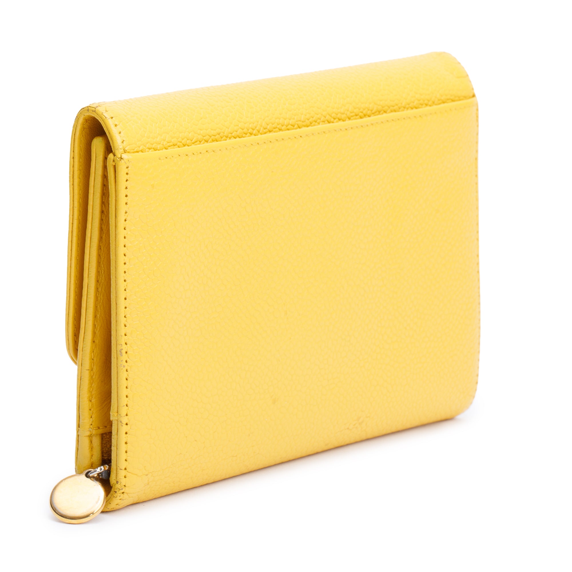 Chanel Yellow Caviar Leather Timeless Trifold Compact Wallet