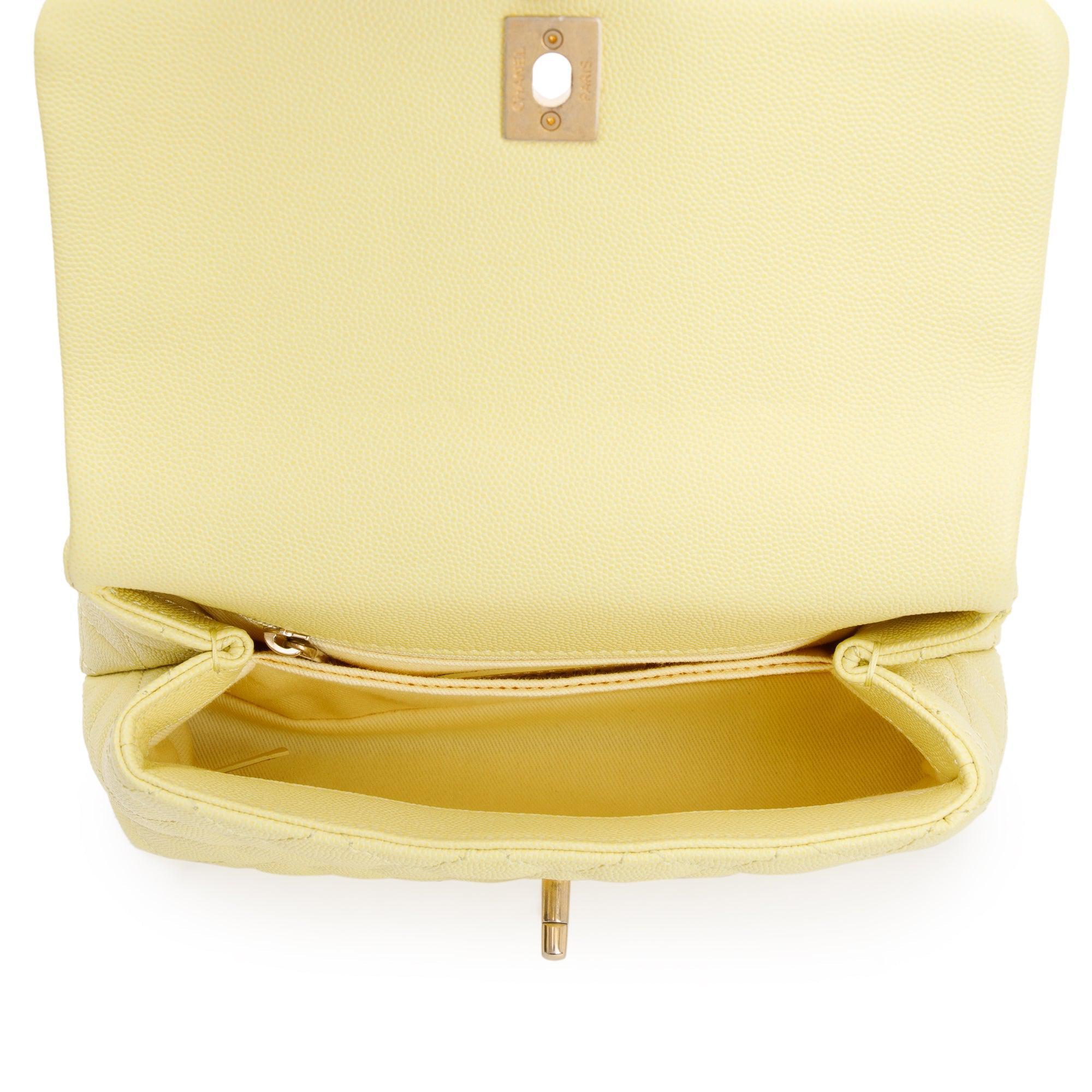 Chanel Yellow Quilted Caviar Leather Small Coco Handle Bag