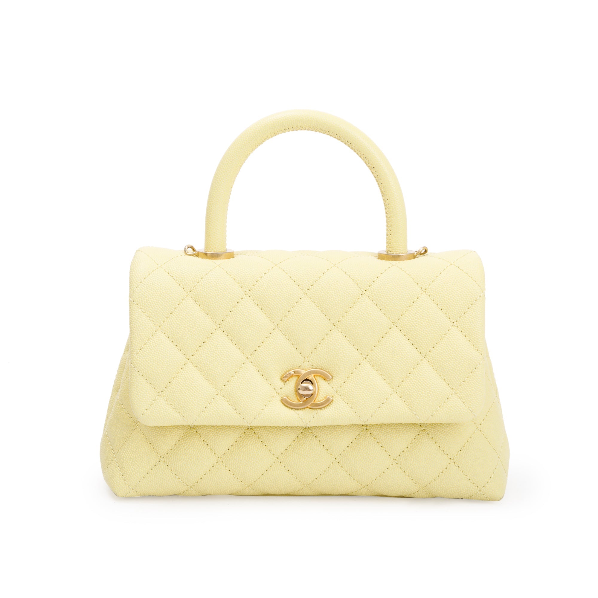 Chanel Yellow Quilted Caviar Leather Small Coco Handle Bag