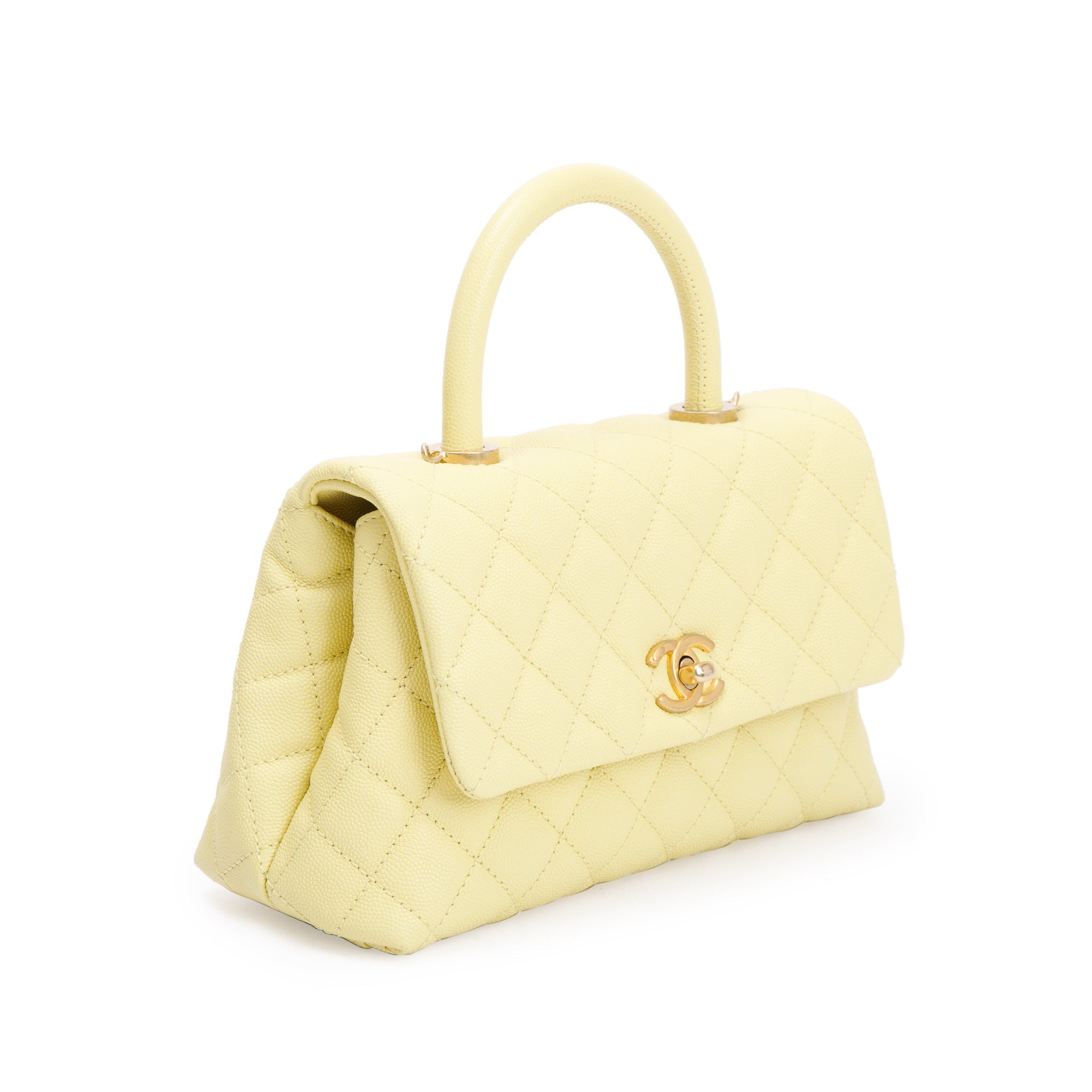 Chanel Yellow Quilted Caviar Leather Small Coco Handle Bag