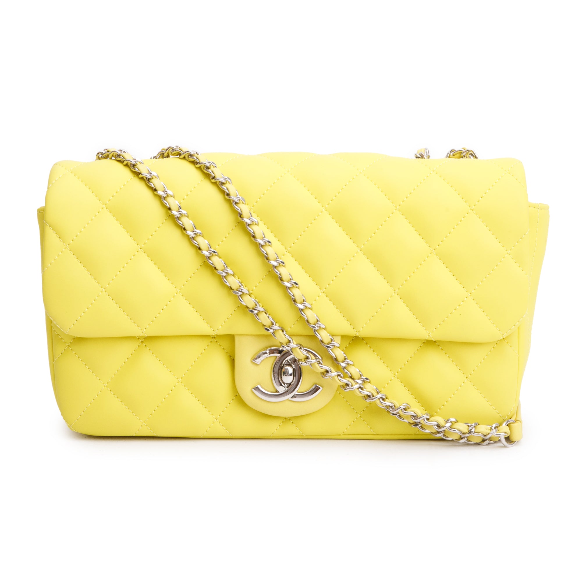 Chanel Yellow Quilted Lambskin Leather Medium Rain Flap Bag w/ Box & Authenticity Card