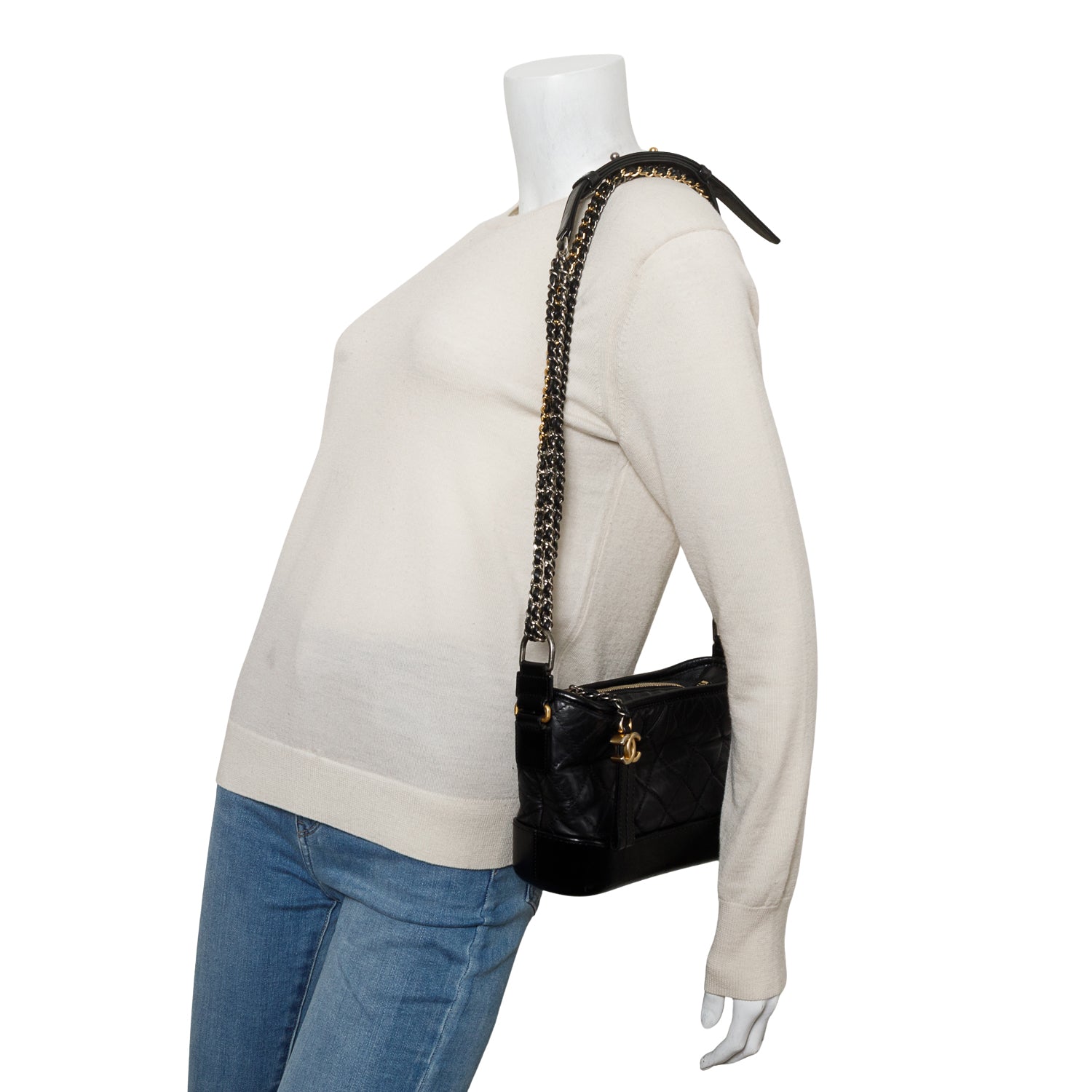 Chanel Black Aged Calfskin Leather Small Gabrielle Hobo
