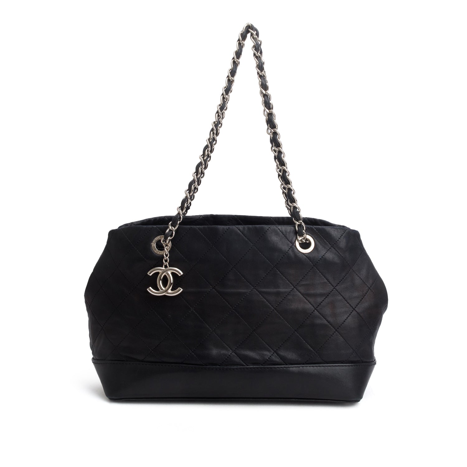 Chanel Black Lambskin Leather CC Soft Charm Tote