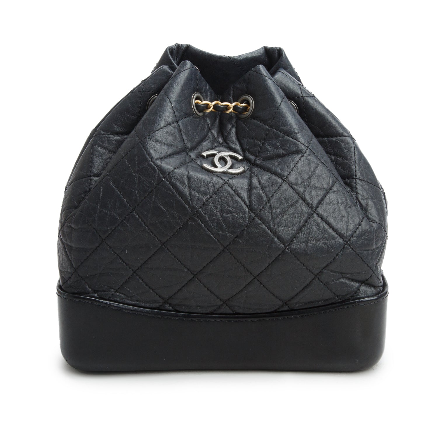 Chanel Black Aged Calfskin Quilted Small Gabrielle Backpack
