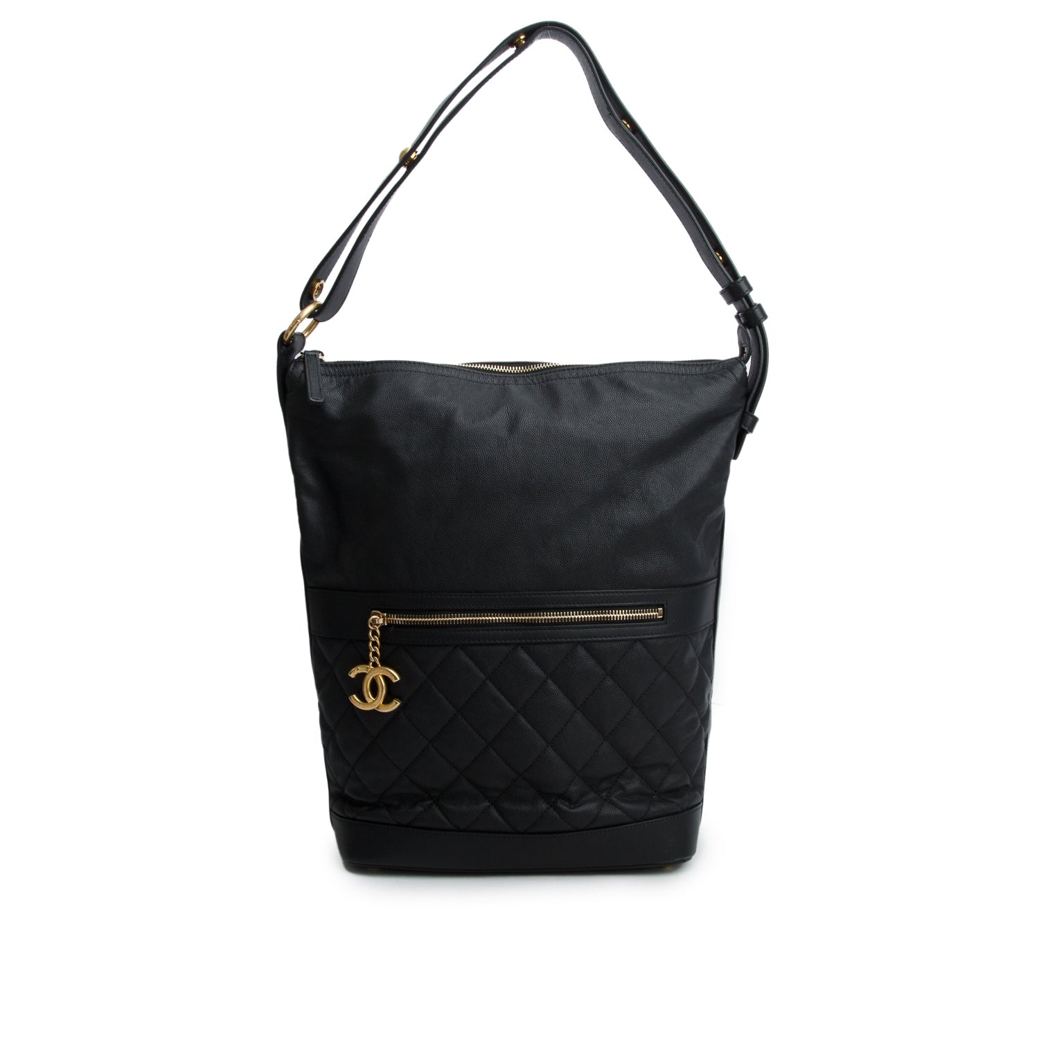 Chanel Black Caviar Lambskin Quilted Casual Style Hobo