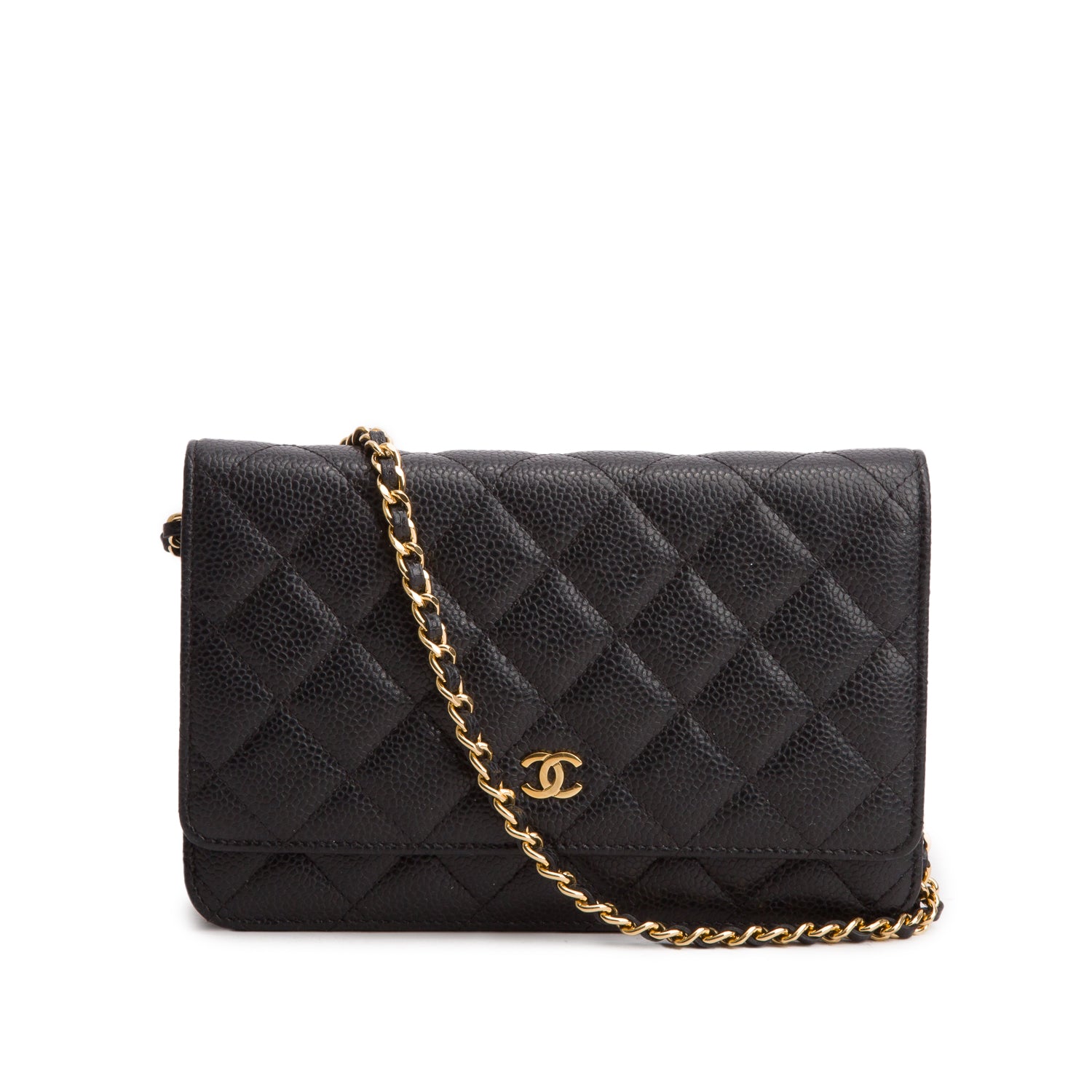 Chanel Black Caviar Quilted Classic Wallet on Chain w/ Box & Authenticity Card