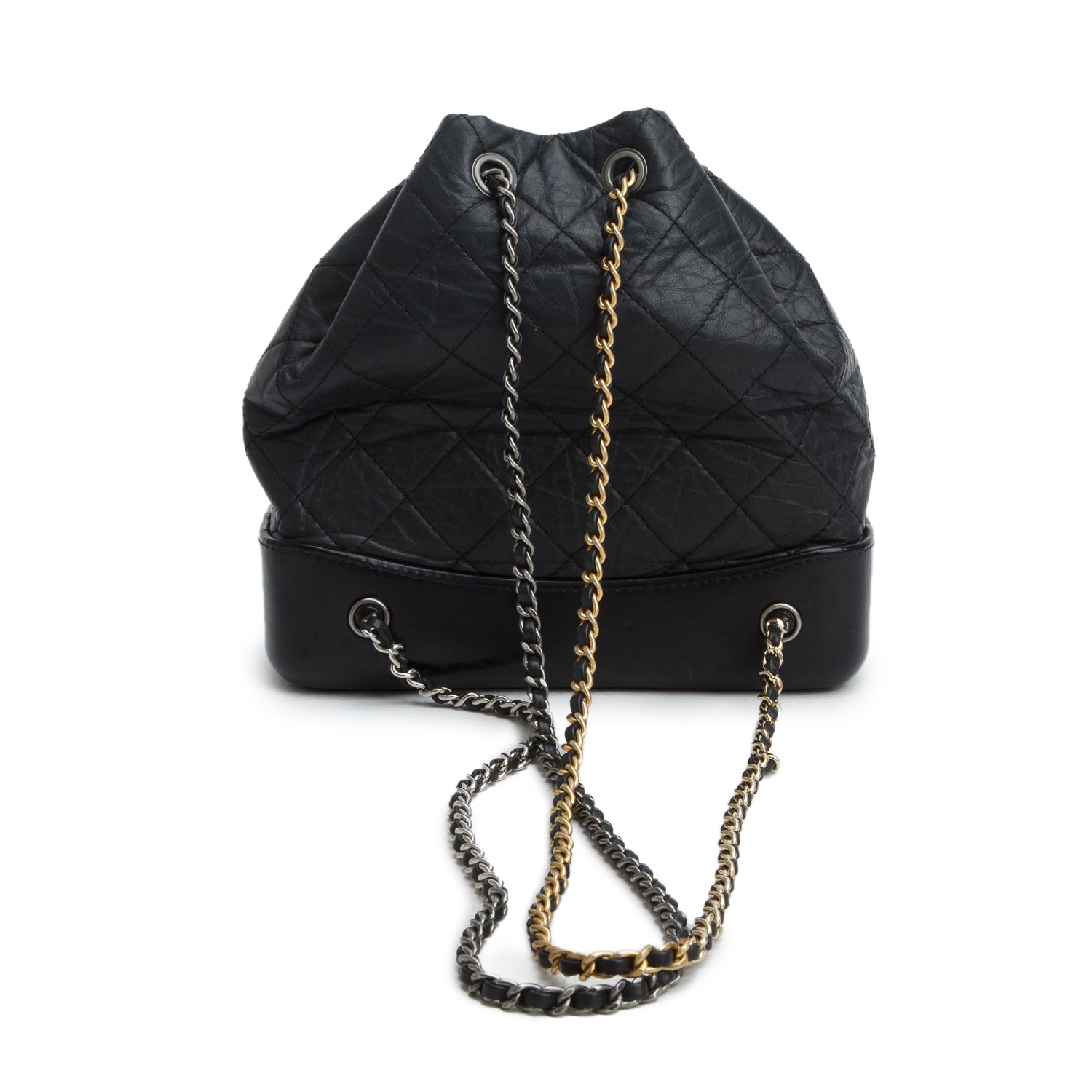 Chanel Black Aged Calfskin Quilted Small Gabrielle Backpack