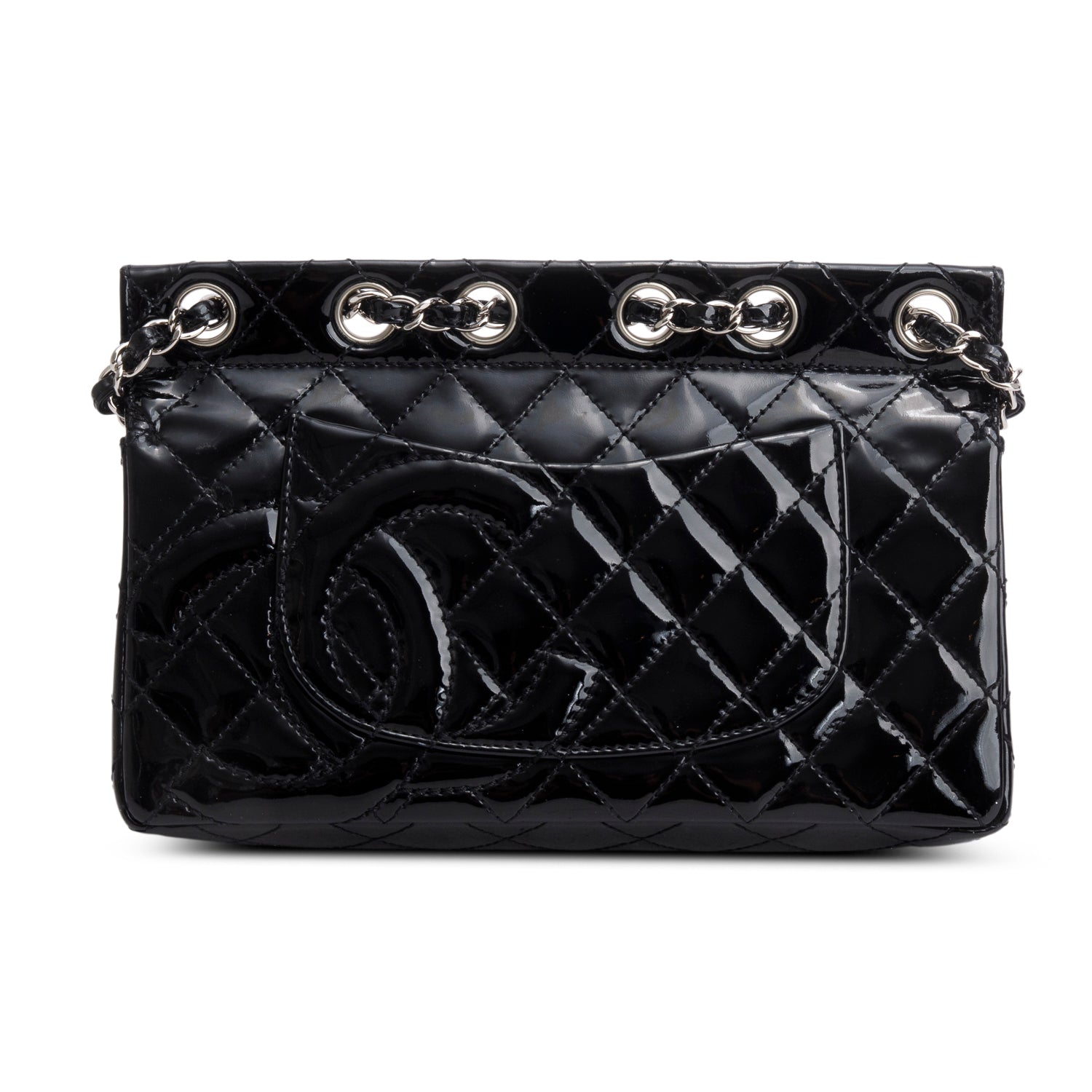 Chanel Black Quilted Patent Leather Chain Through Flap Bag