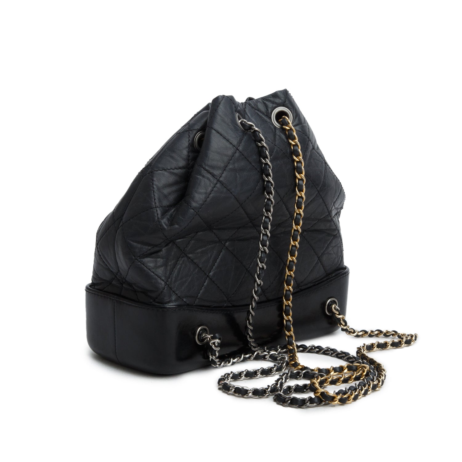 Chanel Black Aged Calfskin Quilted Small Gabrielle Backpack