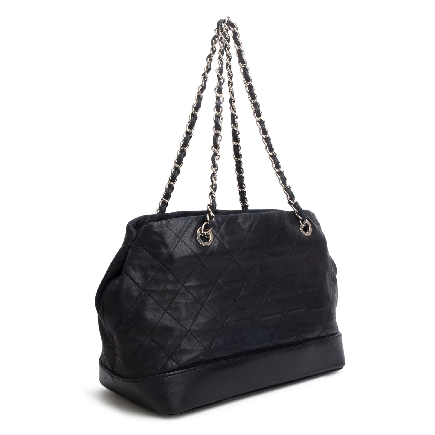 Chanel Black Lambskin Leather CC Soft Charm Tote