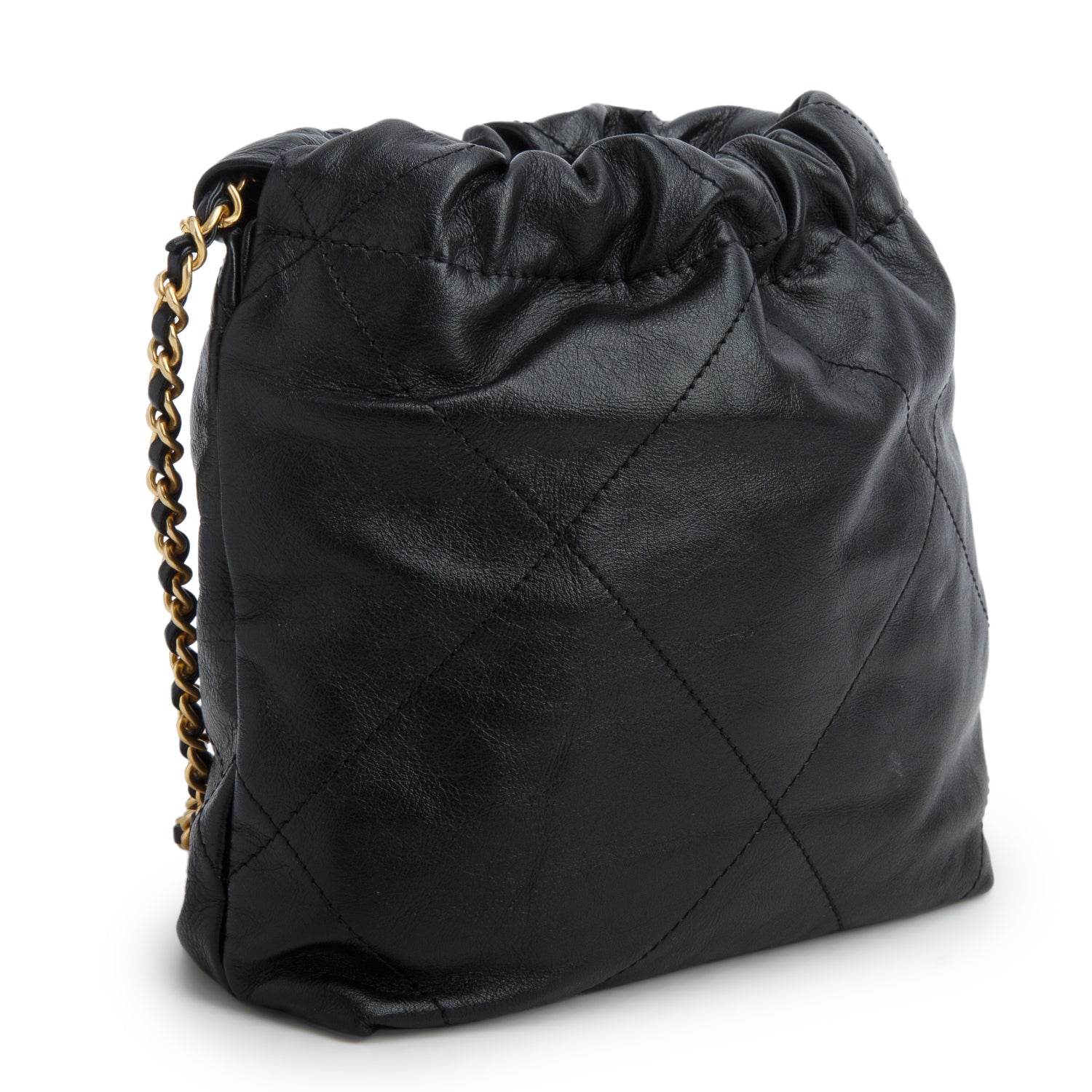 Chanel Black Shiny Calfskin Quilted Pearl CC Chain Mini Chanel 22