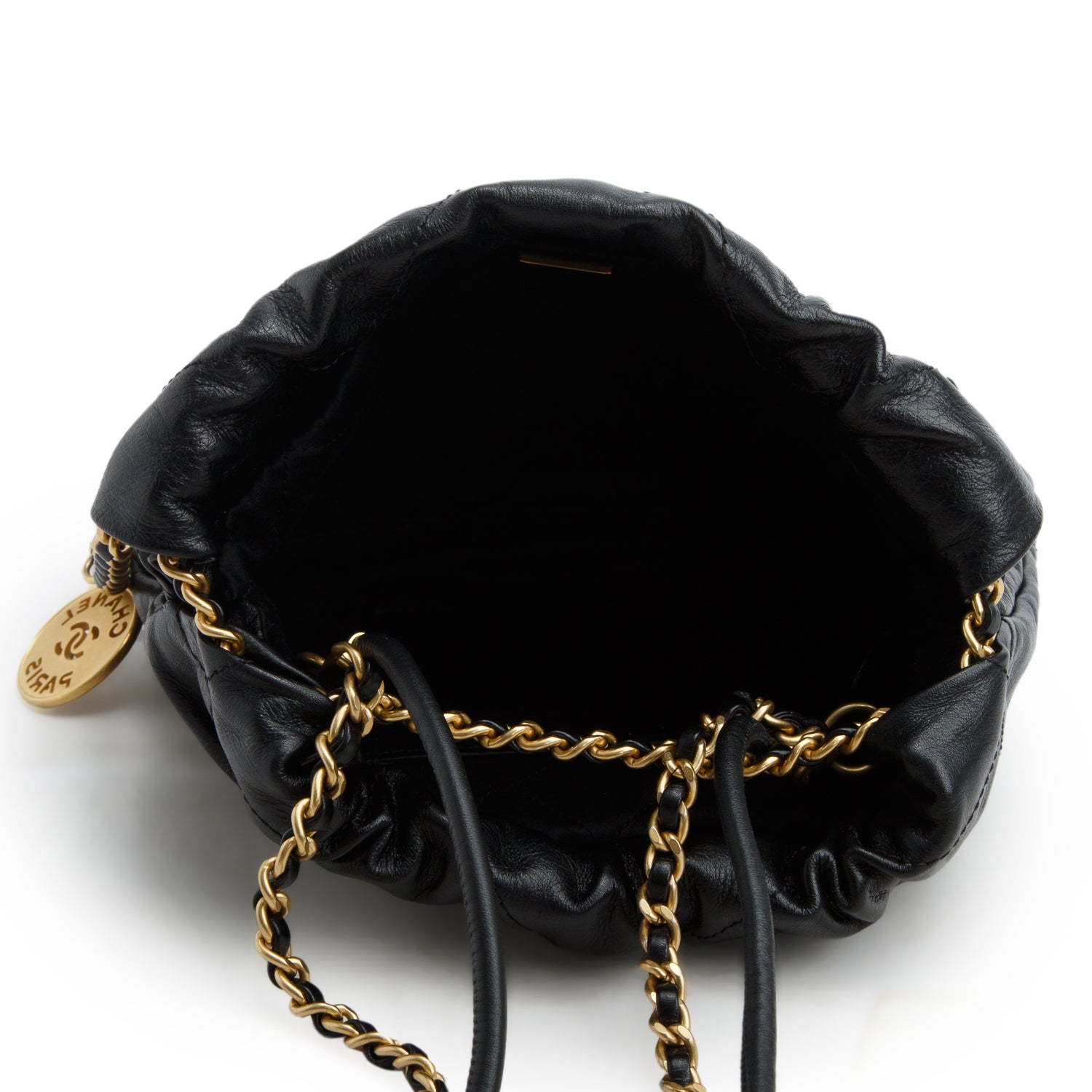 Chanel Black Shiny Calfskin Quilted Pearl CC Chain Mini Chanel 22