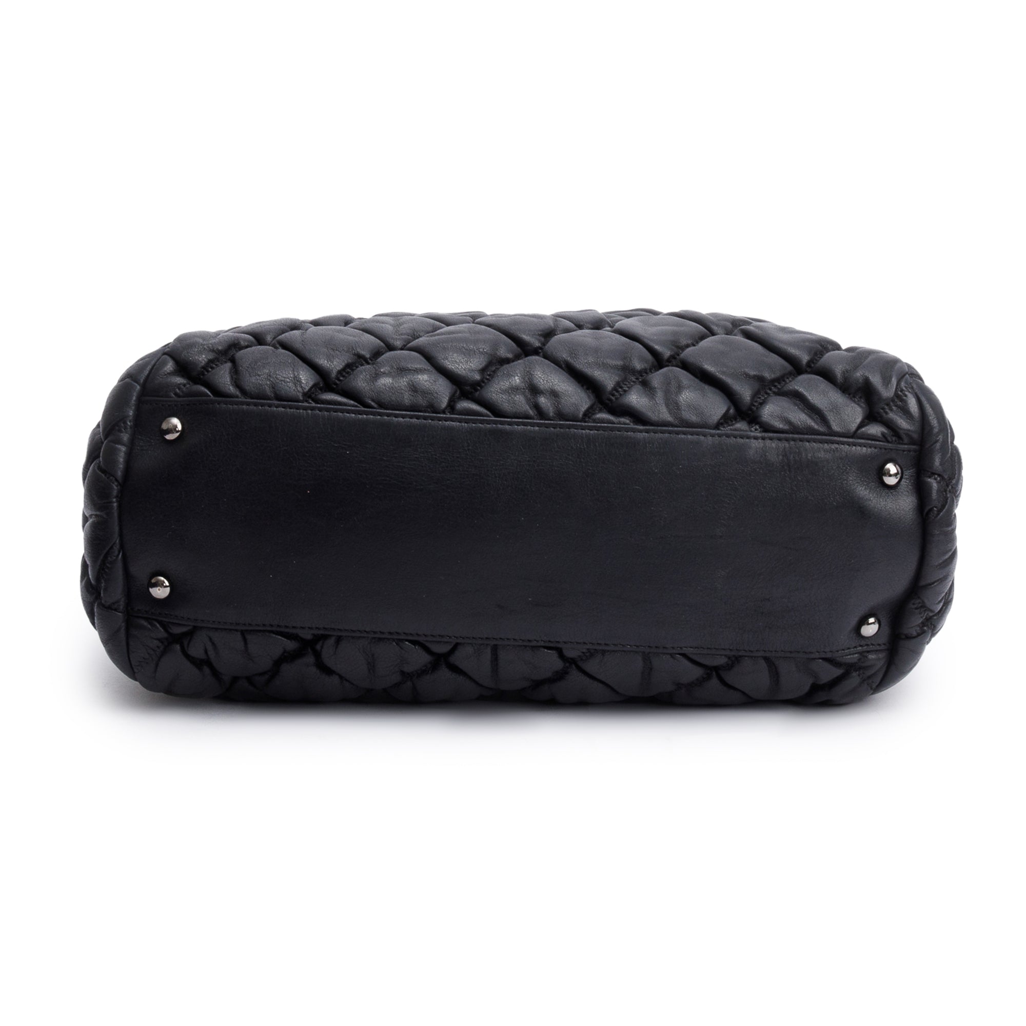 Chanel Black Bubble Quilt Lambskin Leather Medium Bowler Bag