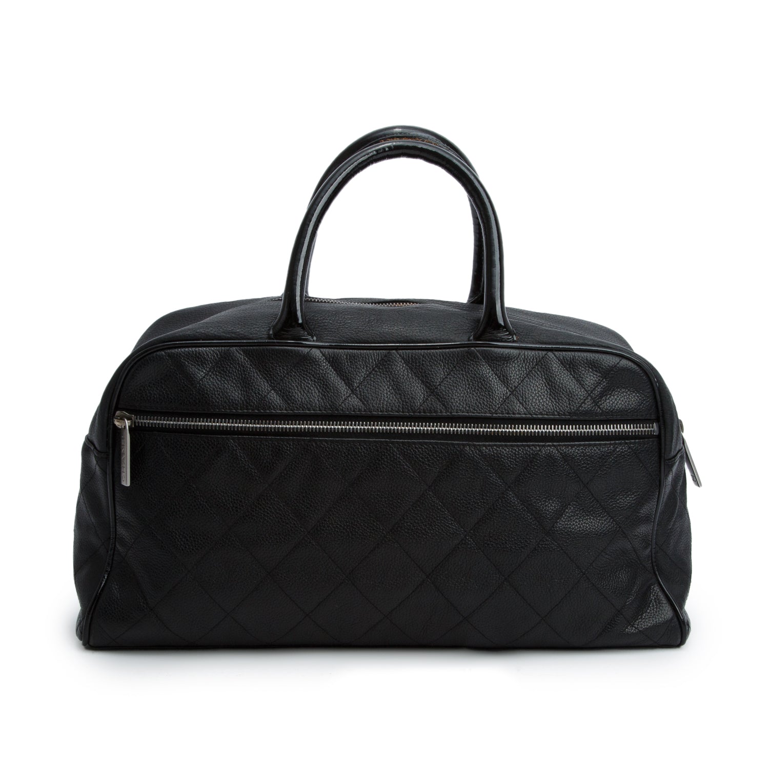 Chanel Vintage Black Quilted Caviar Leather Large Logo Bowler Bag