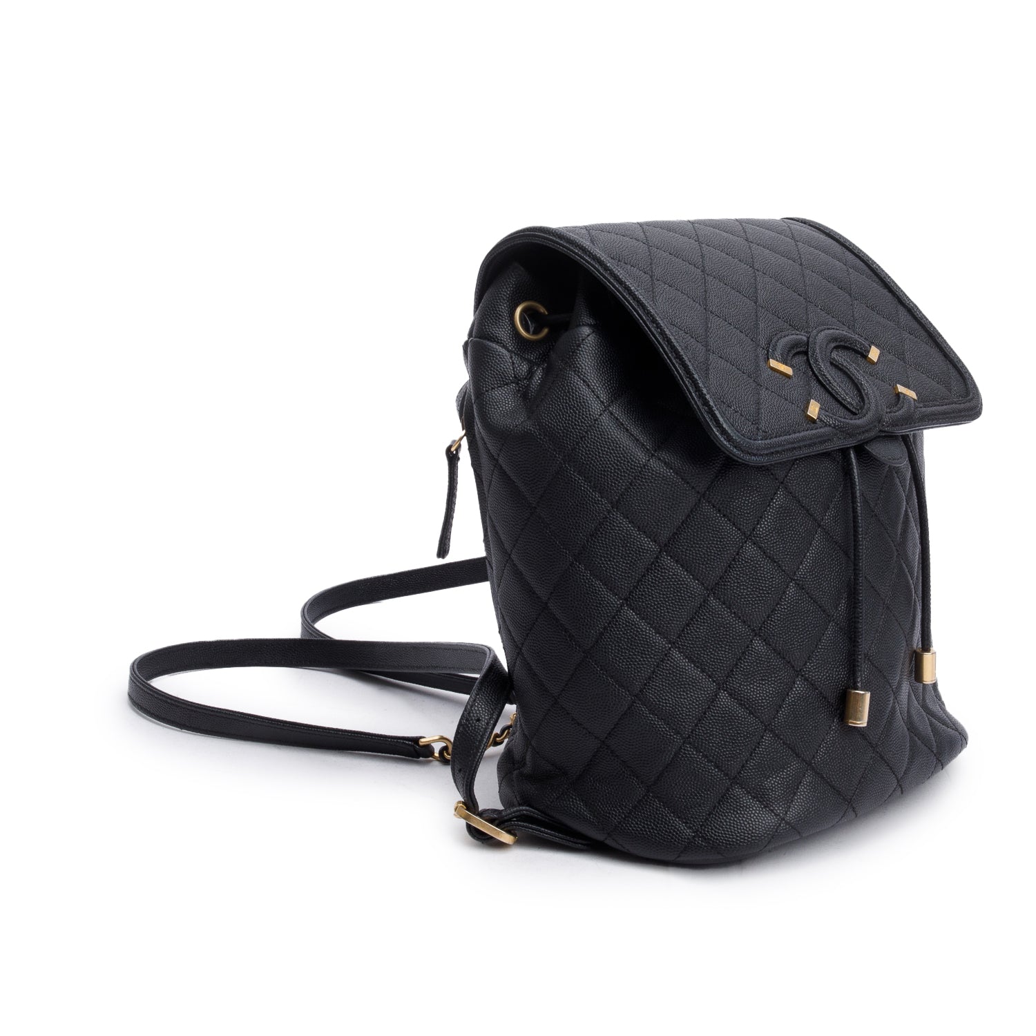 Chanel Black Quilted Caviar Leather Small Filigree Backpack