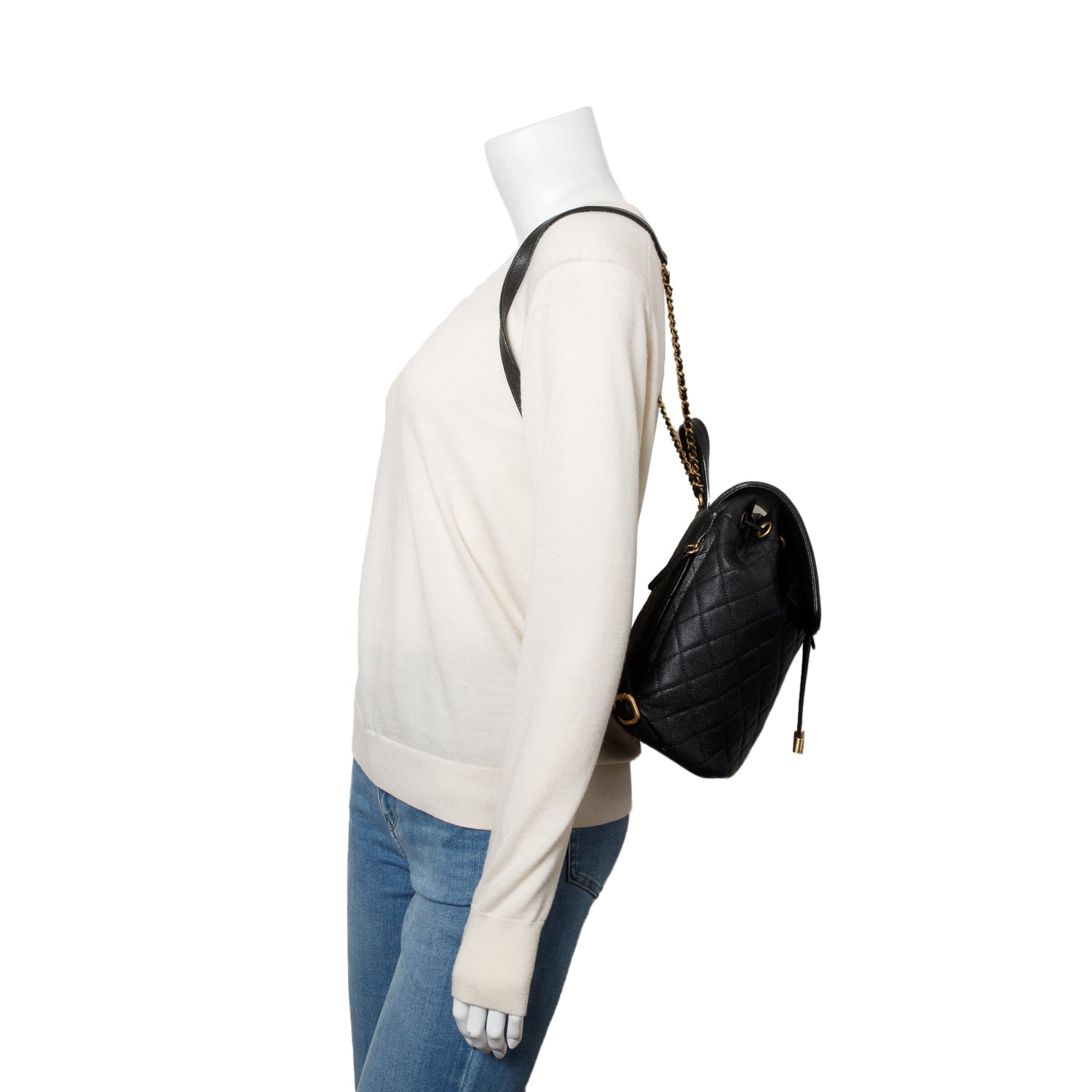 Chanel Black Quilted Caviar Leather Small Filigree Backpack