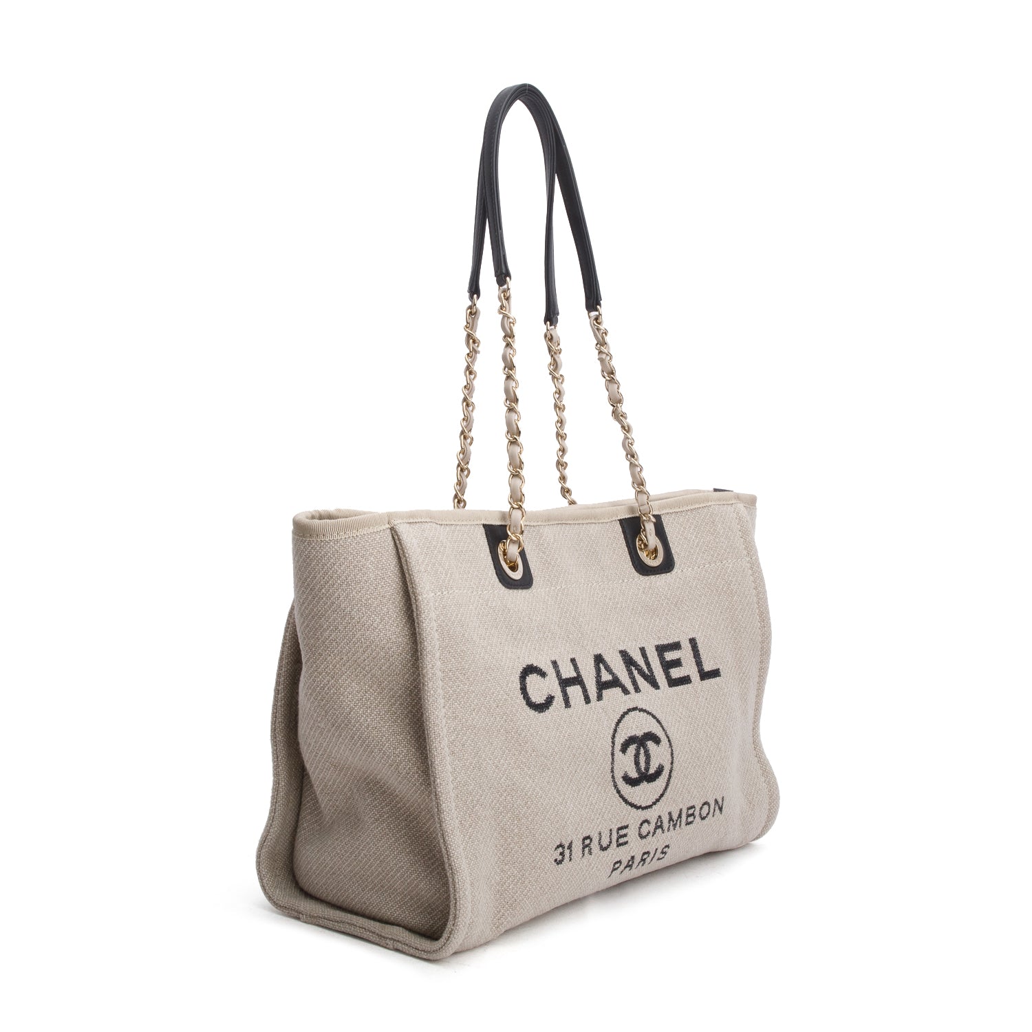 Chanel Beige Canvas Small Deauville Tote w/ Pouch