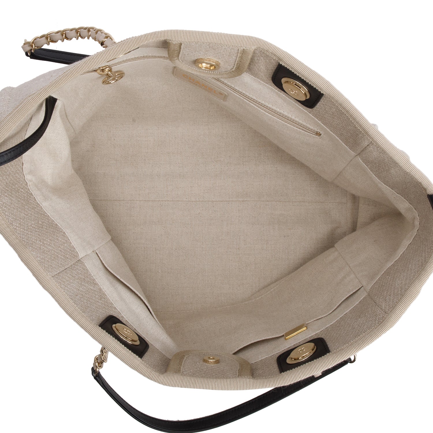 Chanel Beige Canvas Small Deauville Tote w/ Pouch