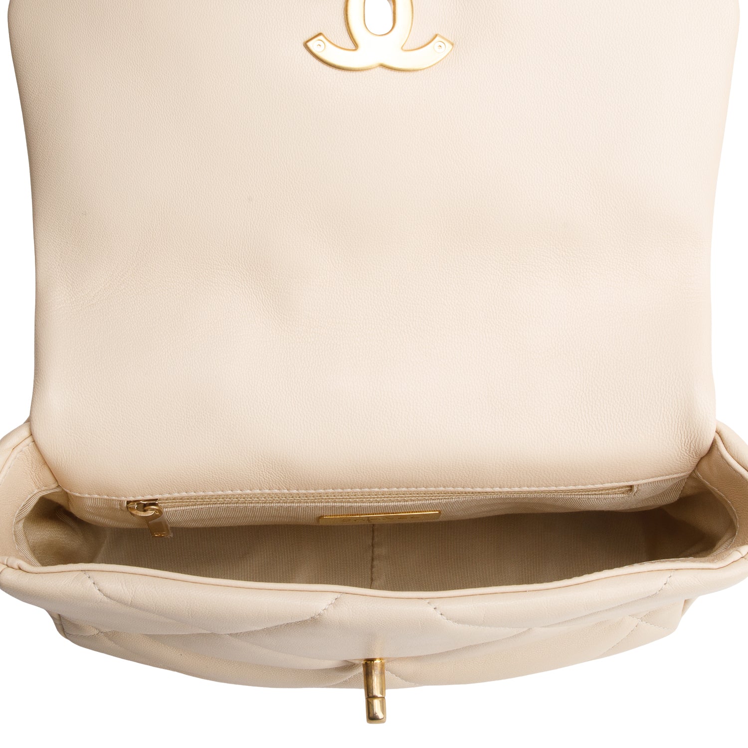Chanel Beige Lambskin Leather Medium 19 Flap Bag w/ Authenticity Card