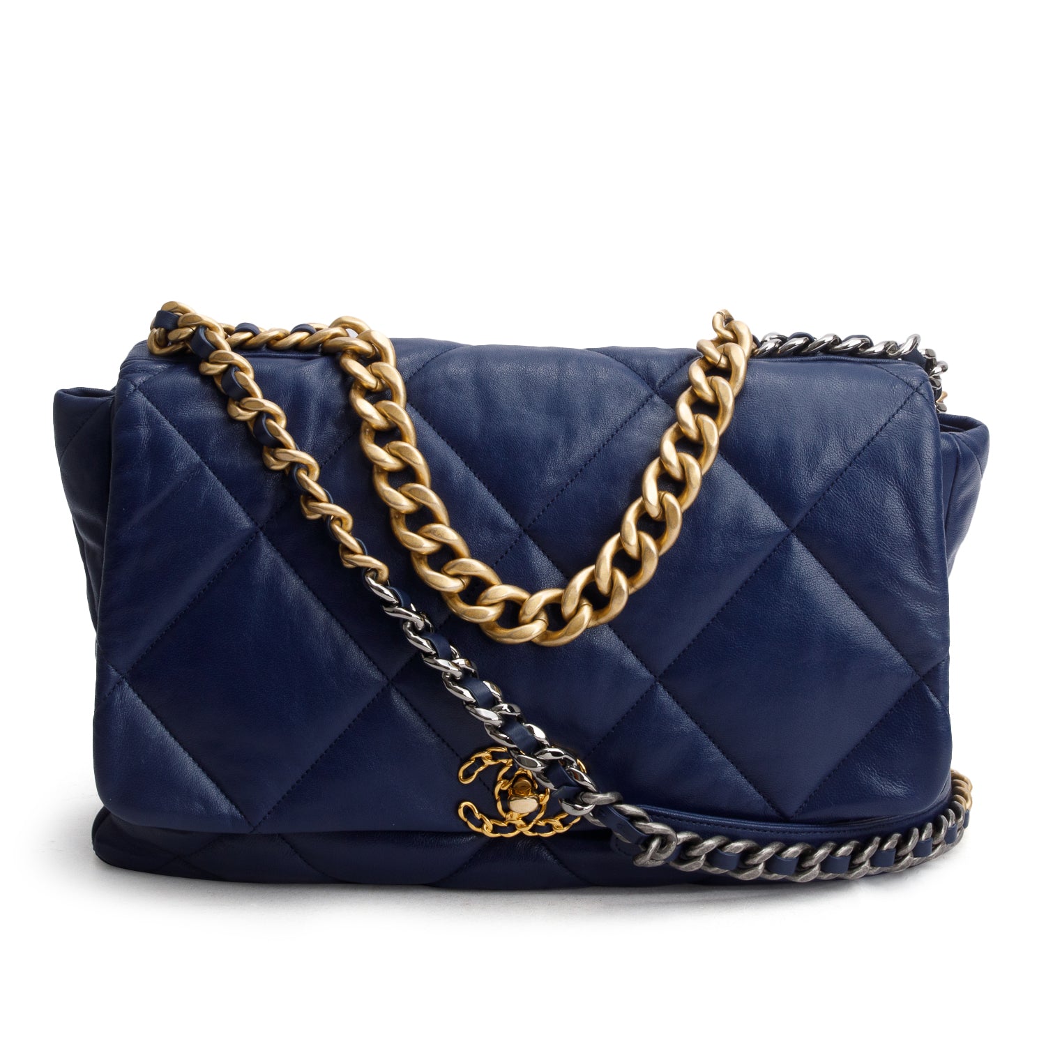 Chanel Blue Goatskin Quilted Maxi Chanel 19 Flap Bag w/ Authenticity Card & Receipt