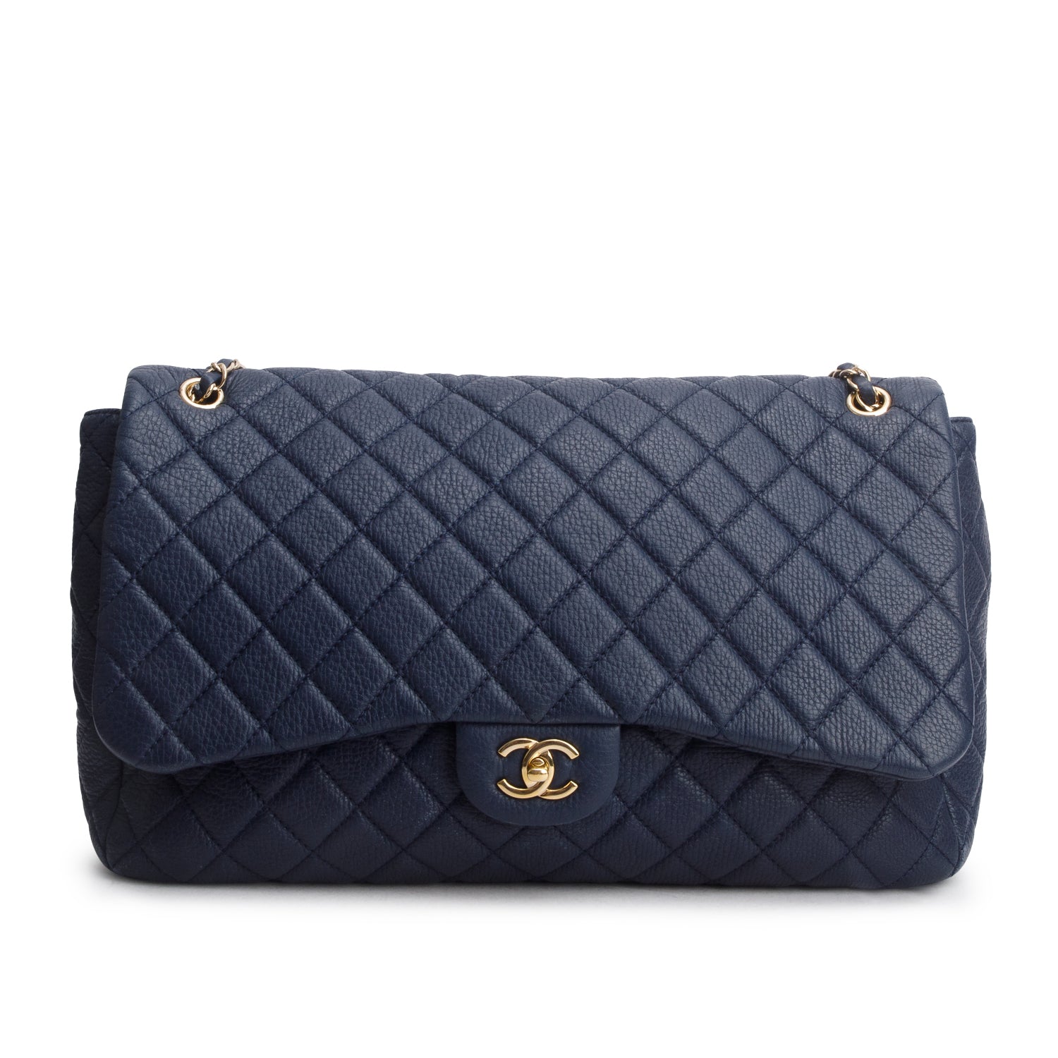 Chanel Navy Quilted Calfskin Leather Small XXL Airline Travel Flap Bag