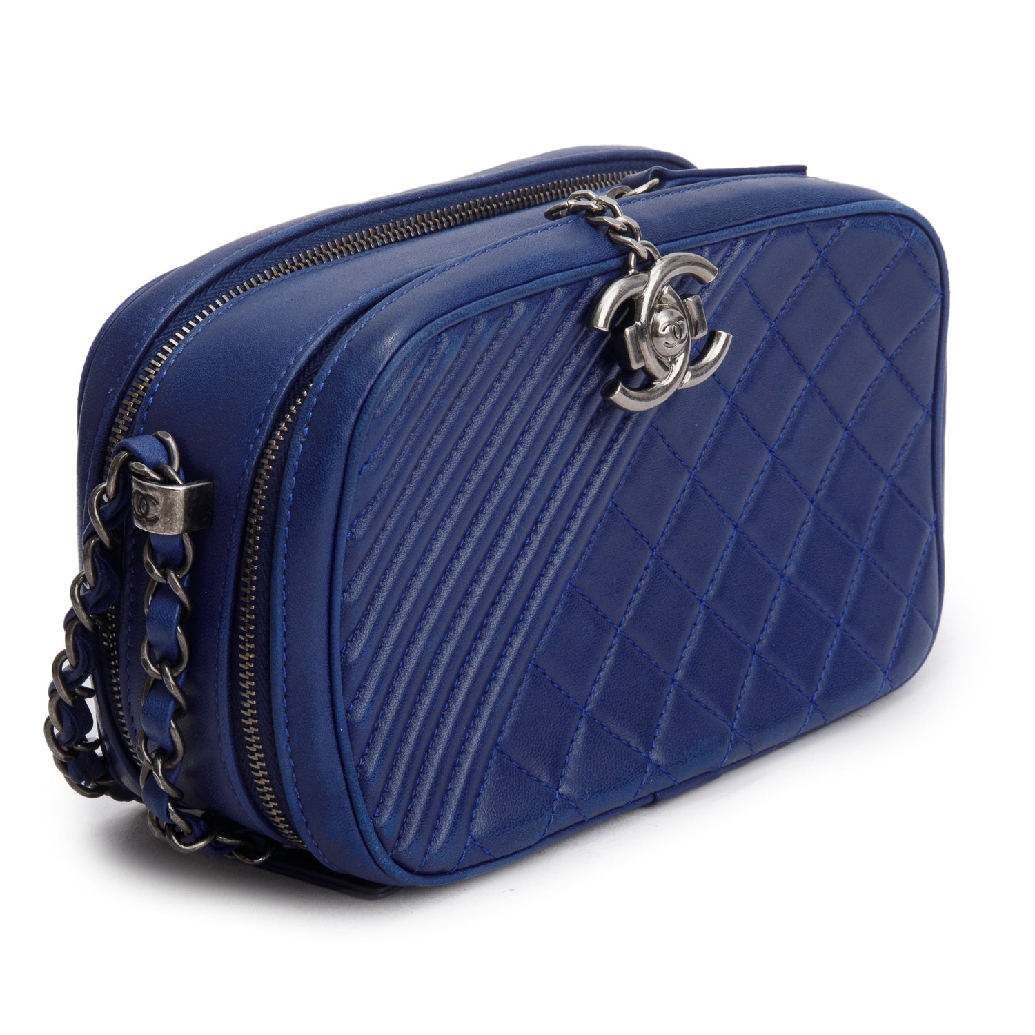 Chanel Blue Lambskin Quilted Small Coco Boy Camera Bag