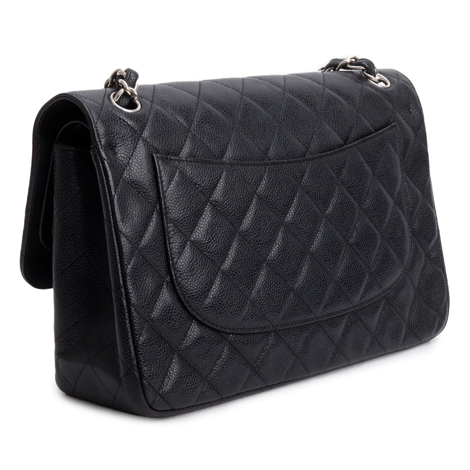 Chanel Black Caviar Leather Classic Jumbo Double Flap Bag w/ Authenticity Card