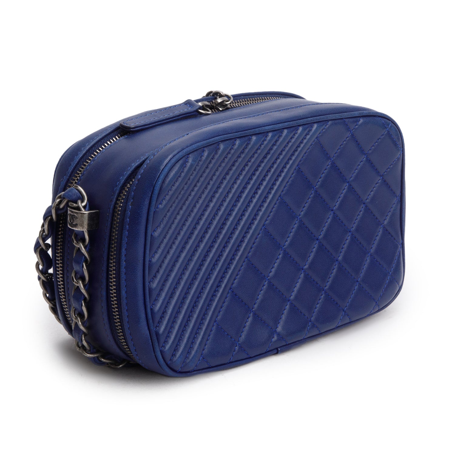 Chanel Blue Lambskin Quilted Small Coco Boy Camera Bag
