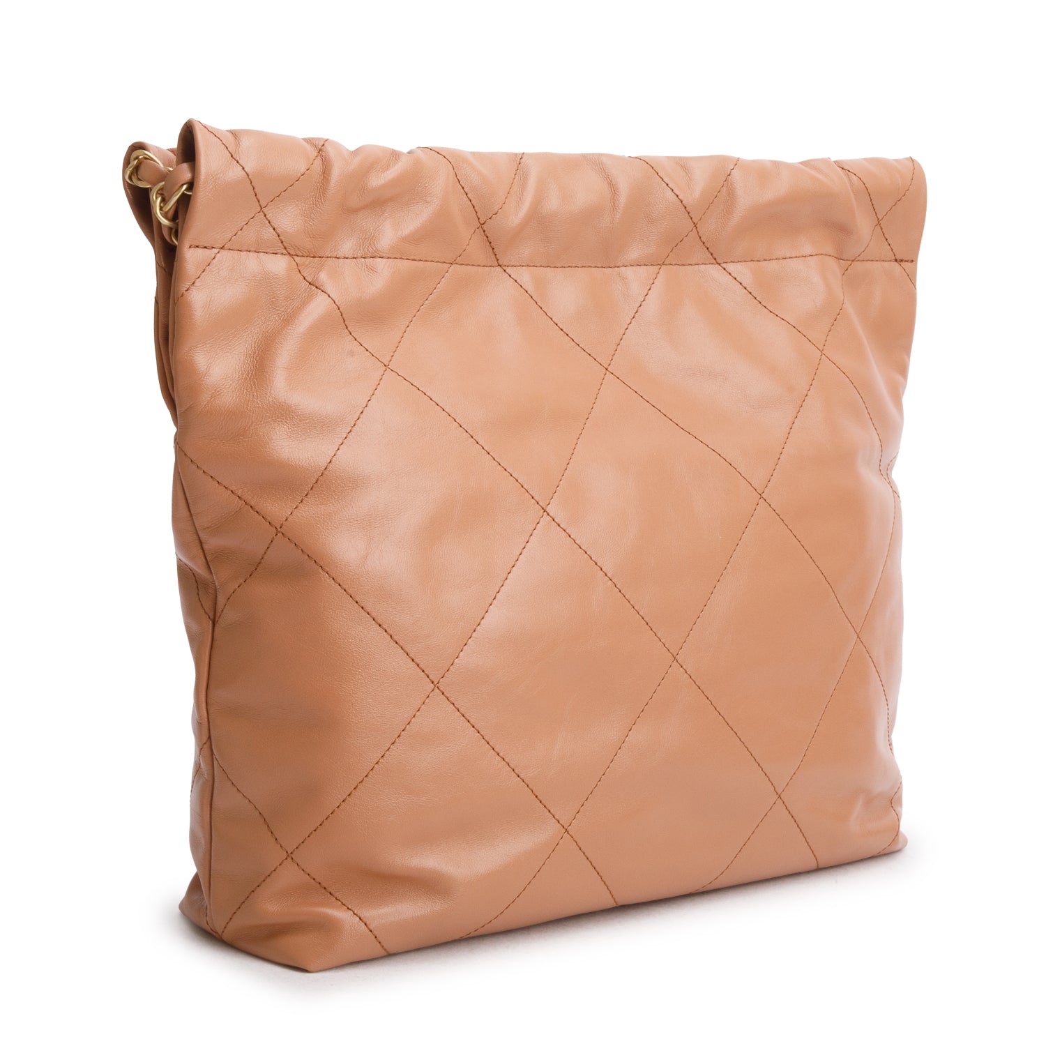 Chanel Brown Shiny Calfskin Quilted Small 22 Hobo w/ Pouch