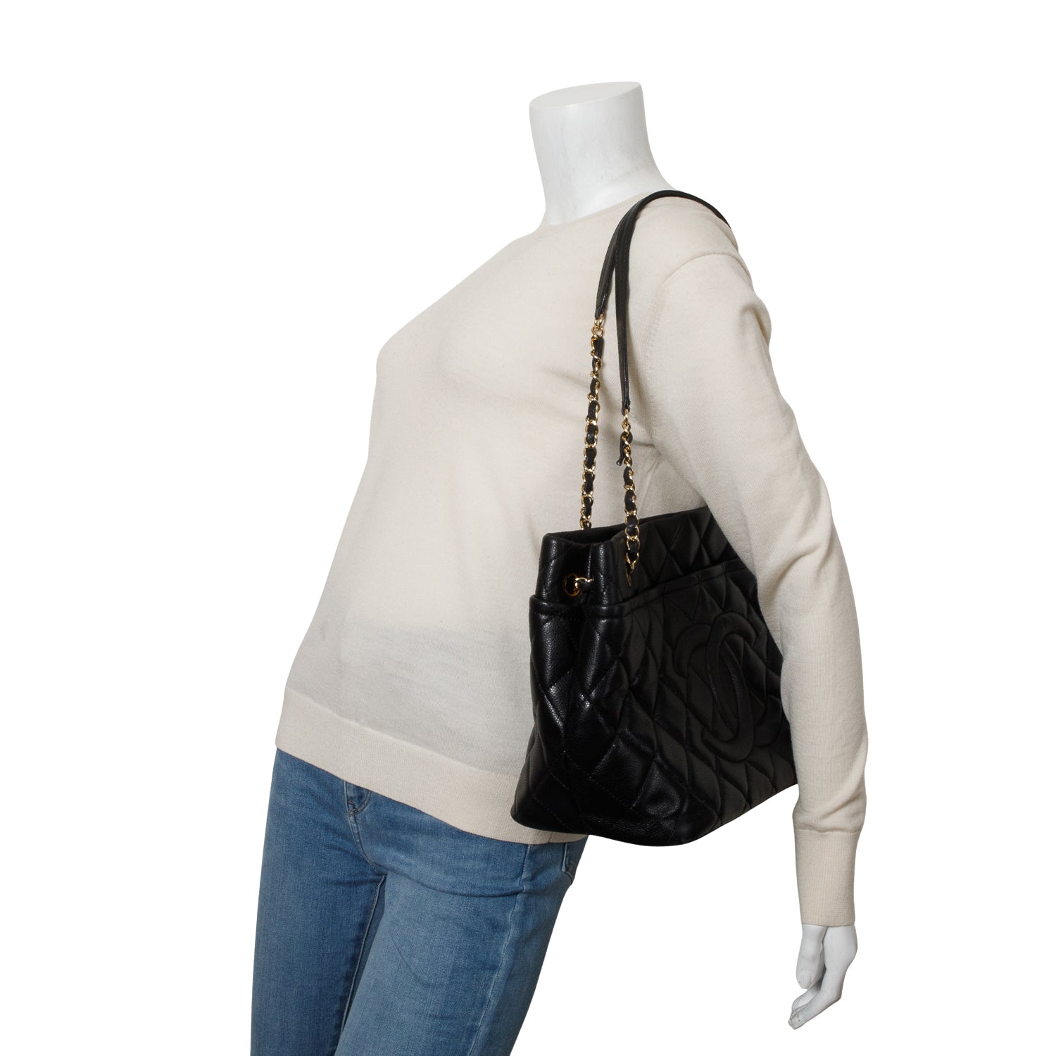 Chanel Black Caviar Quilted CC Timeless Soft Tote