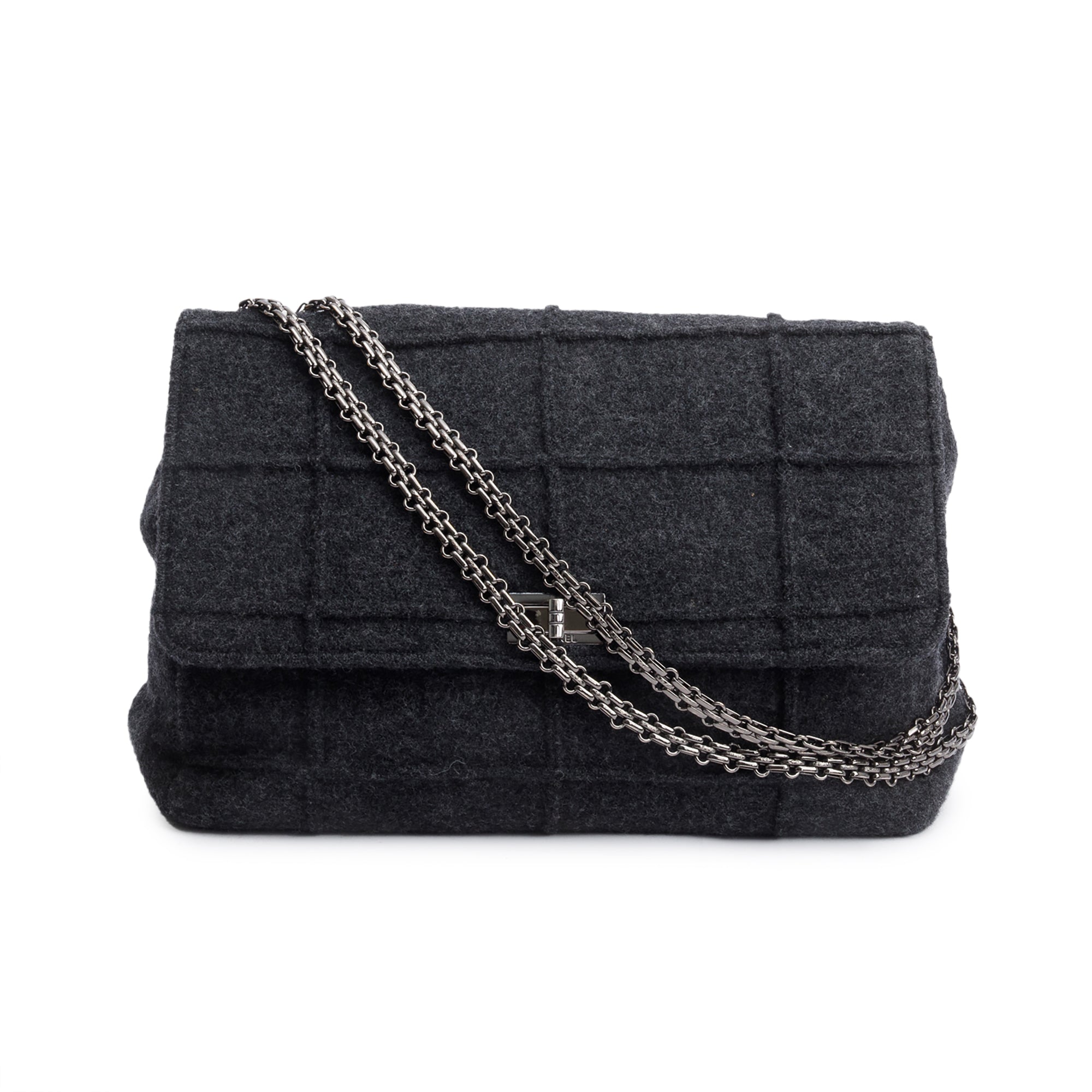 Chanel Grey Wool Identification Reissue Flap Bag w/ Authenticity Card