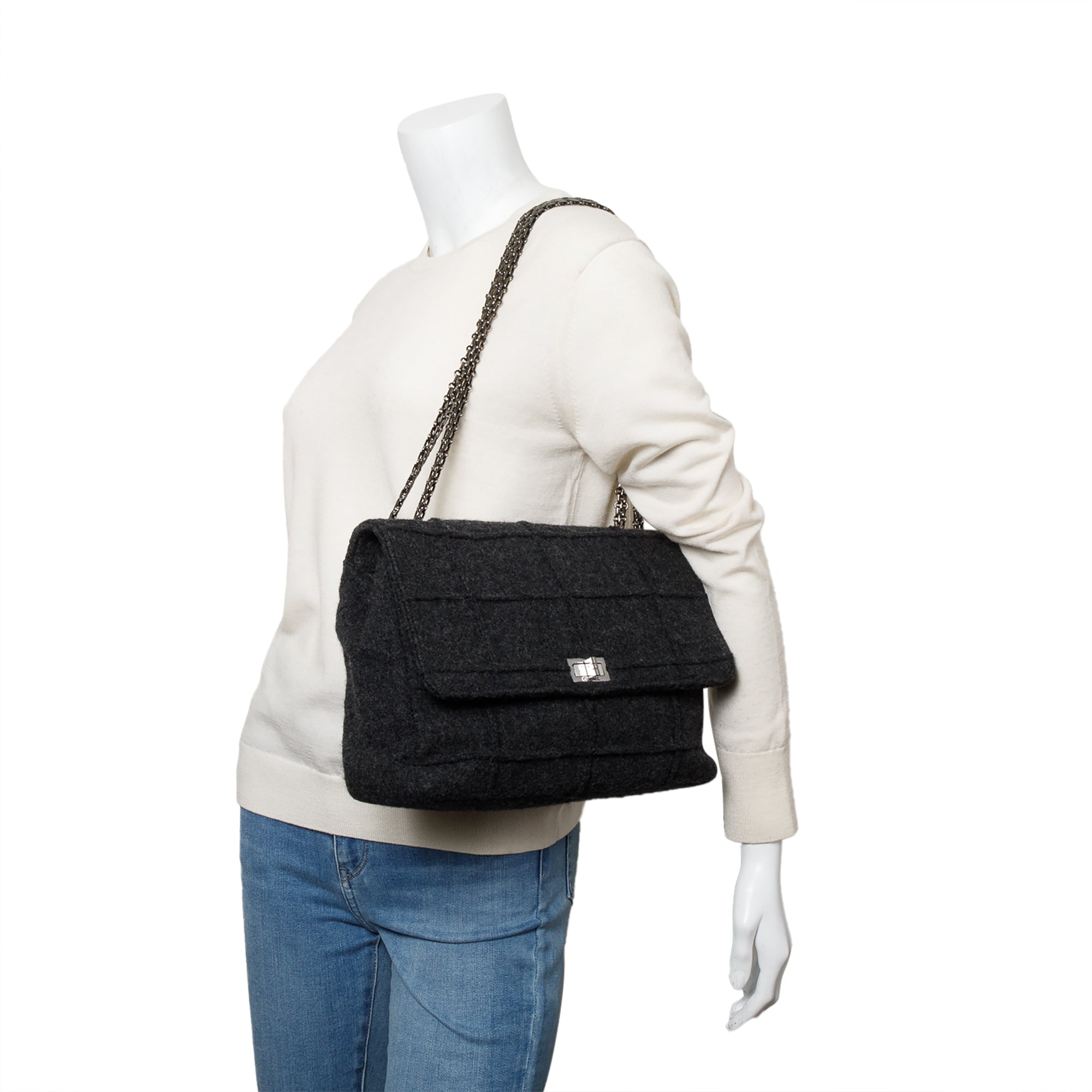 Chanel Grey Wool Identification Reissue Flap Bag w/ Authenticity Card