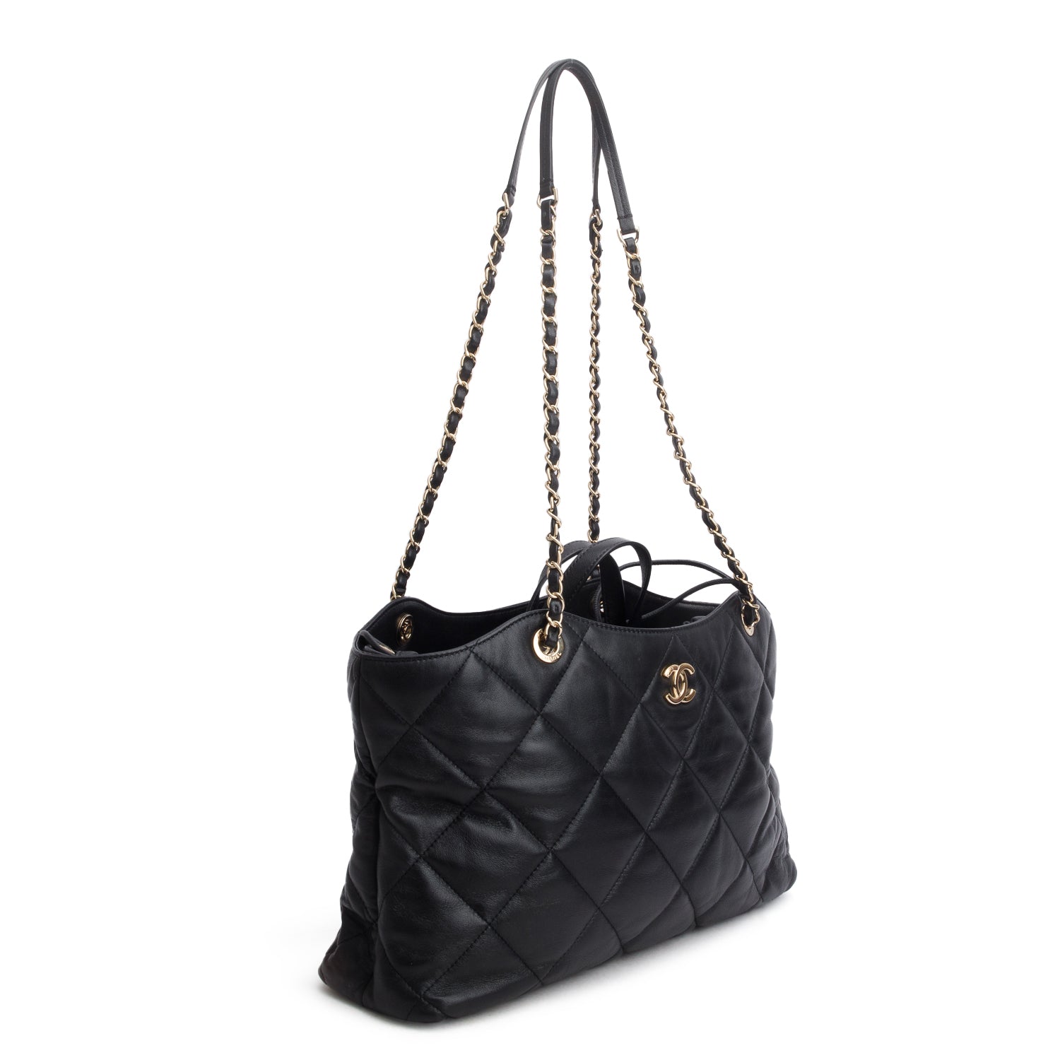 Chanel Black Lambskin CC Drawstring Large Shopping Tote w/ Authenticity Card