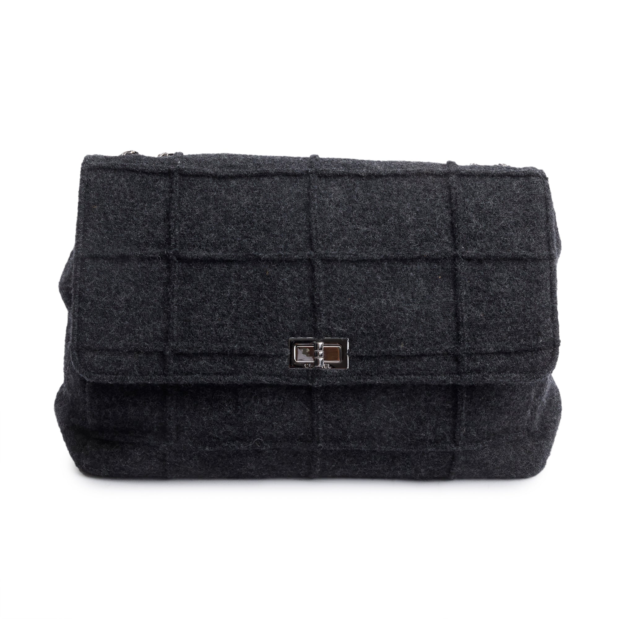 Chanel Grey Wool Identification Reissue Flap Bag w/ Authenticity Card