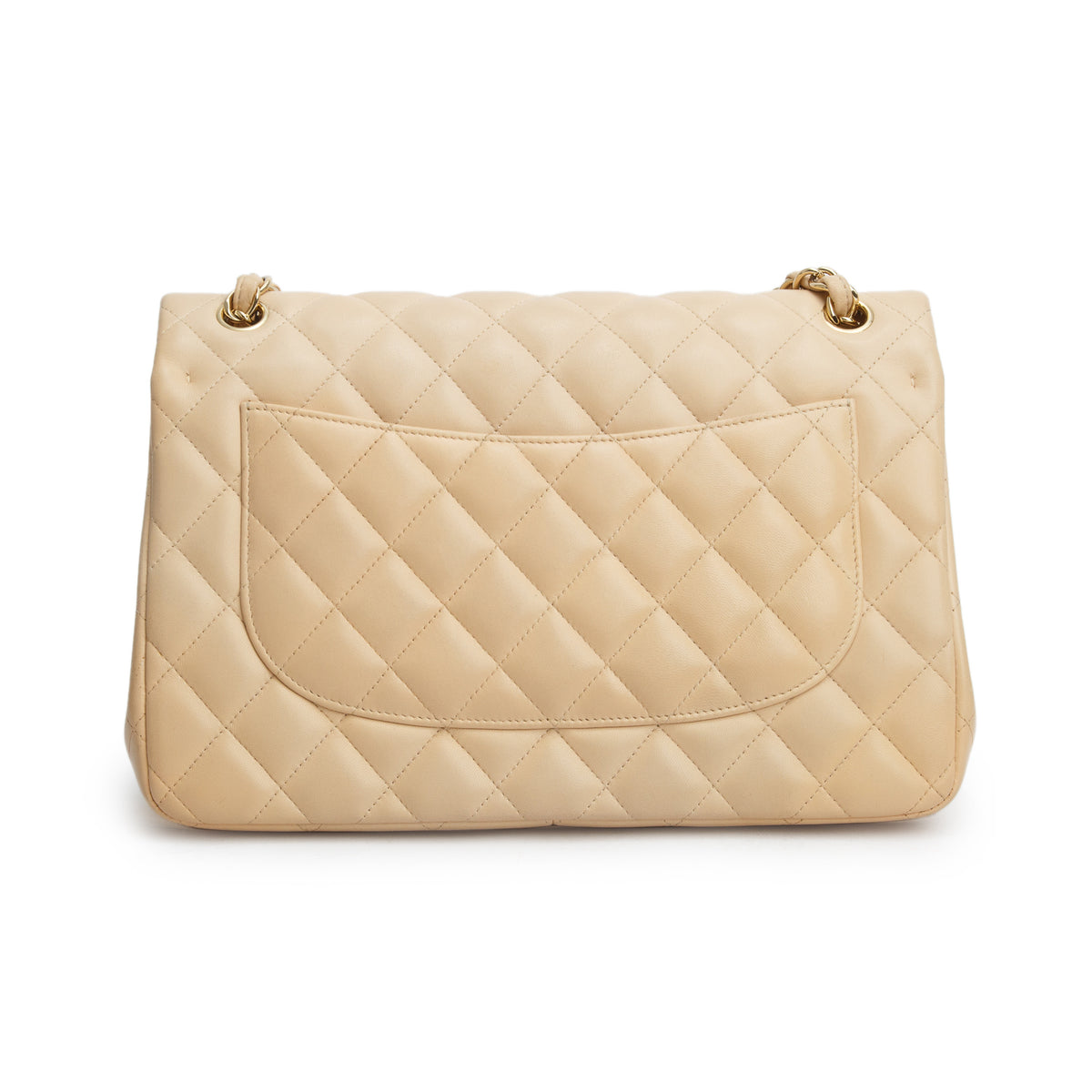 Chanel Beige Quilted Lambskin Leather Classic Jumbo Double Flap Bag