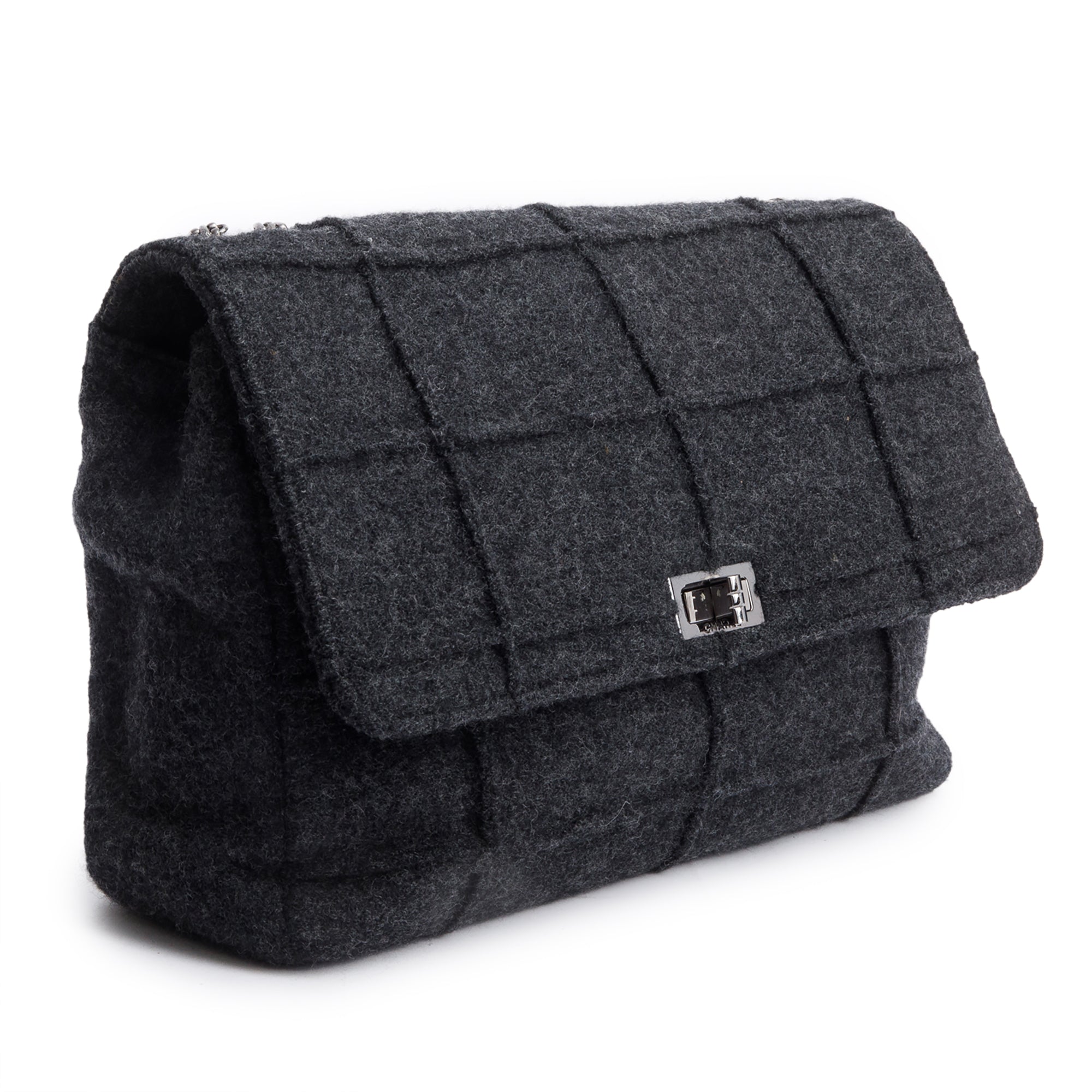 Chanel Grey Wool Identification Reissue Flap Bag w/ Authenticity Card