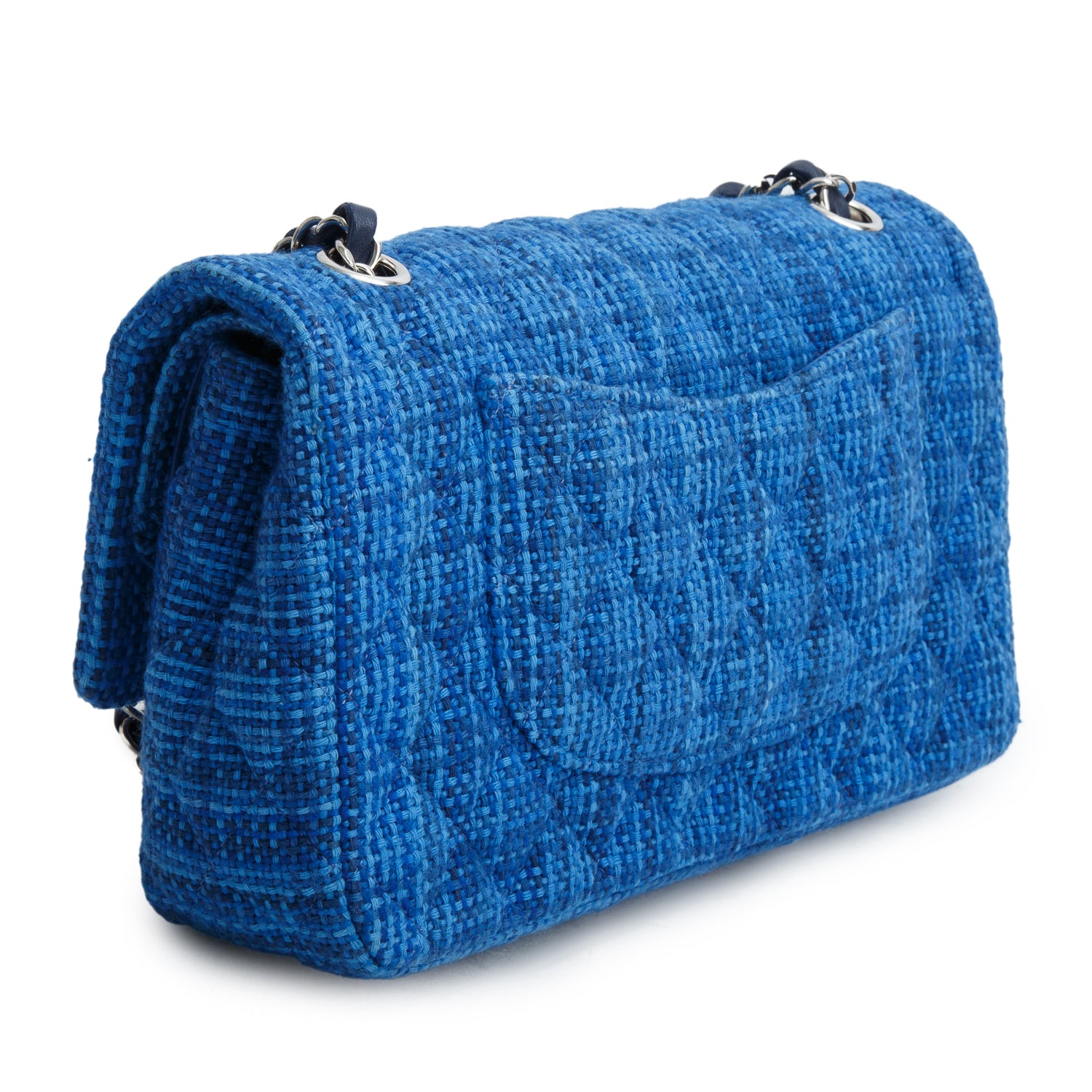 Chanel Blue Tweed Quilted Medium Double Flap Bag w/ Receipt