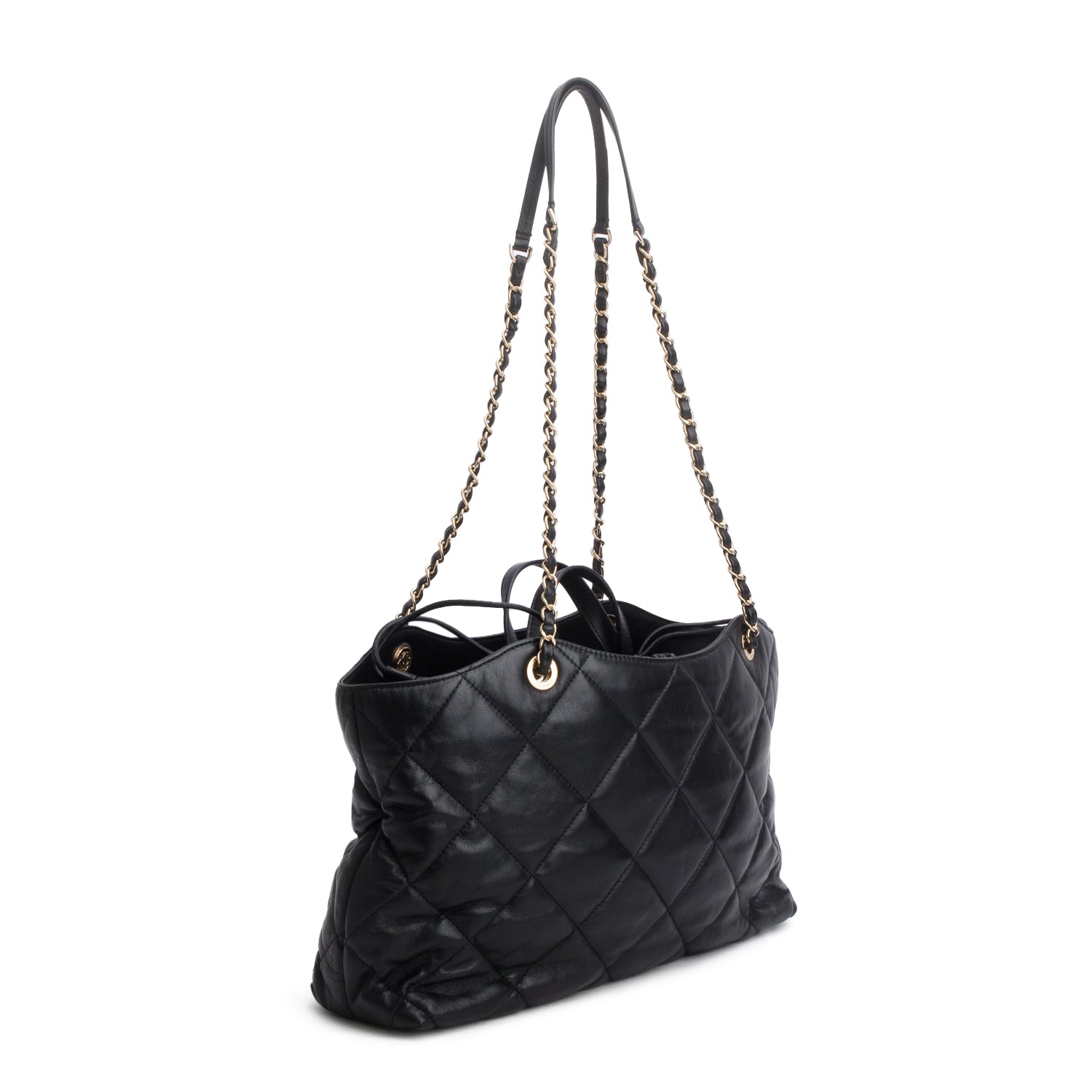 Chanel Black Lambskin CC Drawstring Large Shopping Tote w/ Authenticity Card