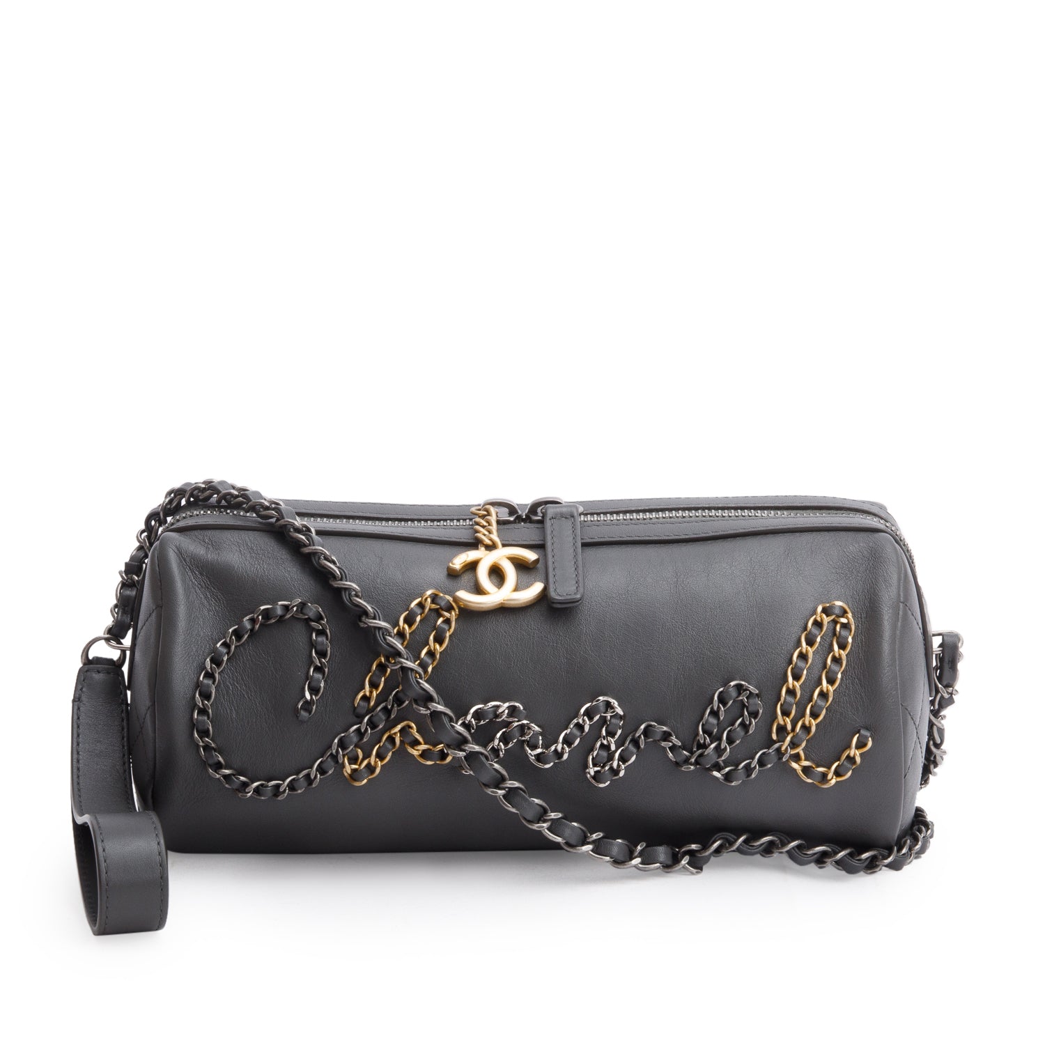 Chanel Grey Calfskin Chain 20s Signature Bowling Bag