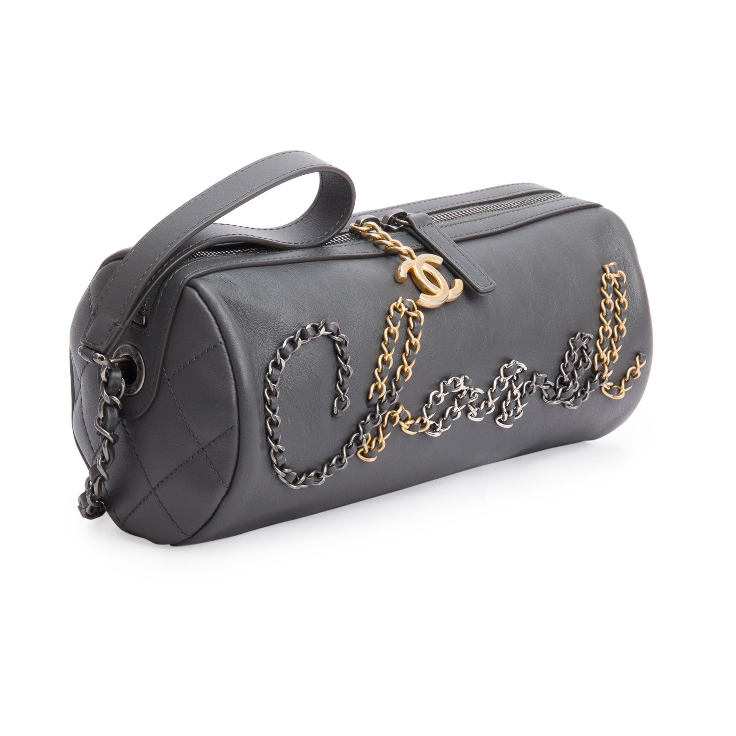 Chanel Grey Calfskin Chain 20s Signature Bowling Bag