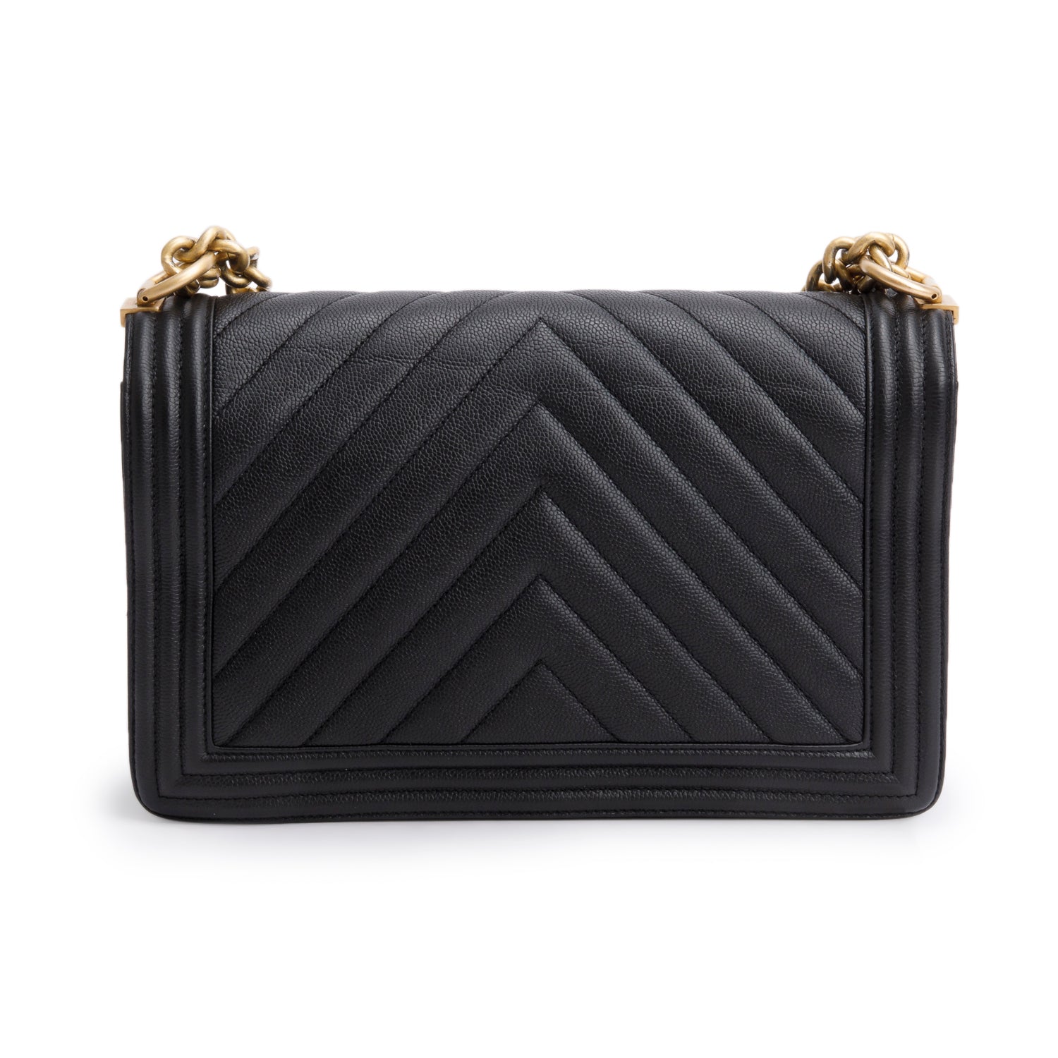 Chanel Black Chevron Quilted Caviar Large Boy Bag w/ Authenticity Card